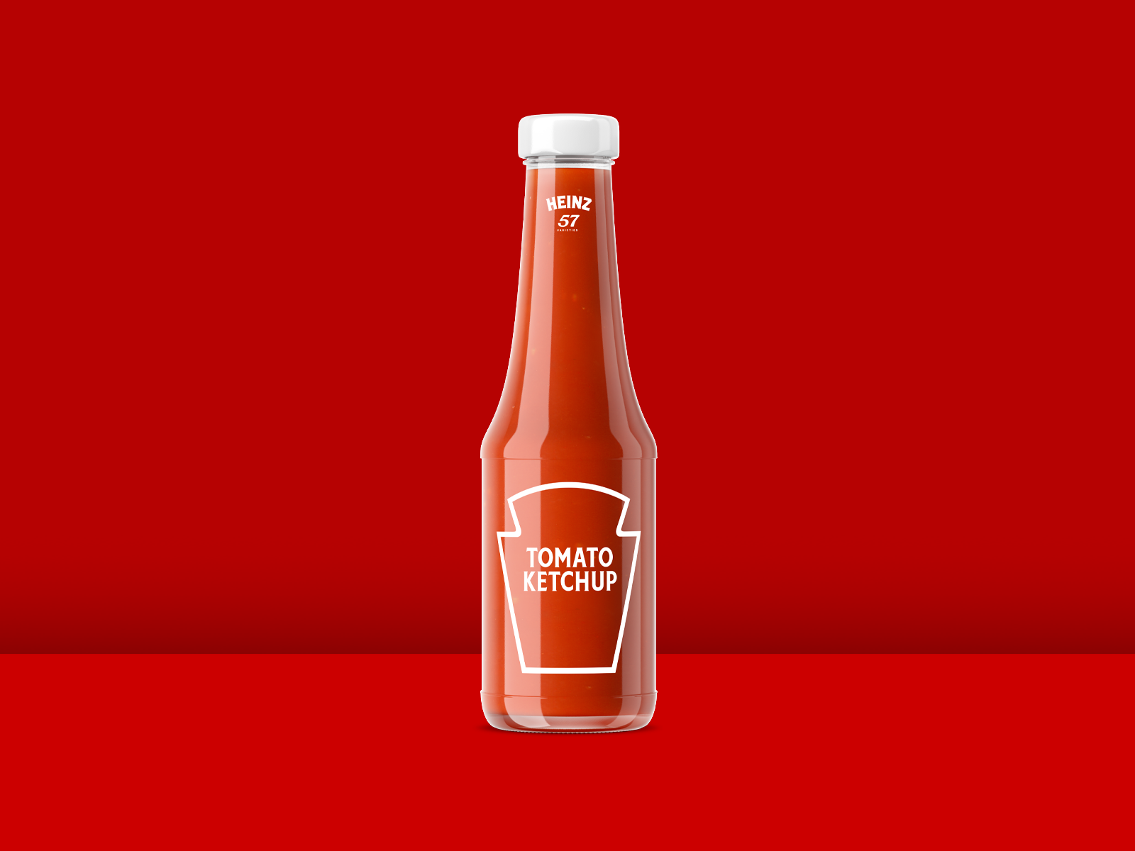 Packaging design concept for CPG brand Heinz Ketchup, minimalist bottle labeling optimized for brand recognition and retail shelf presence