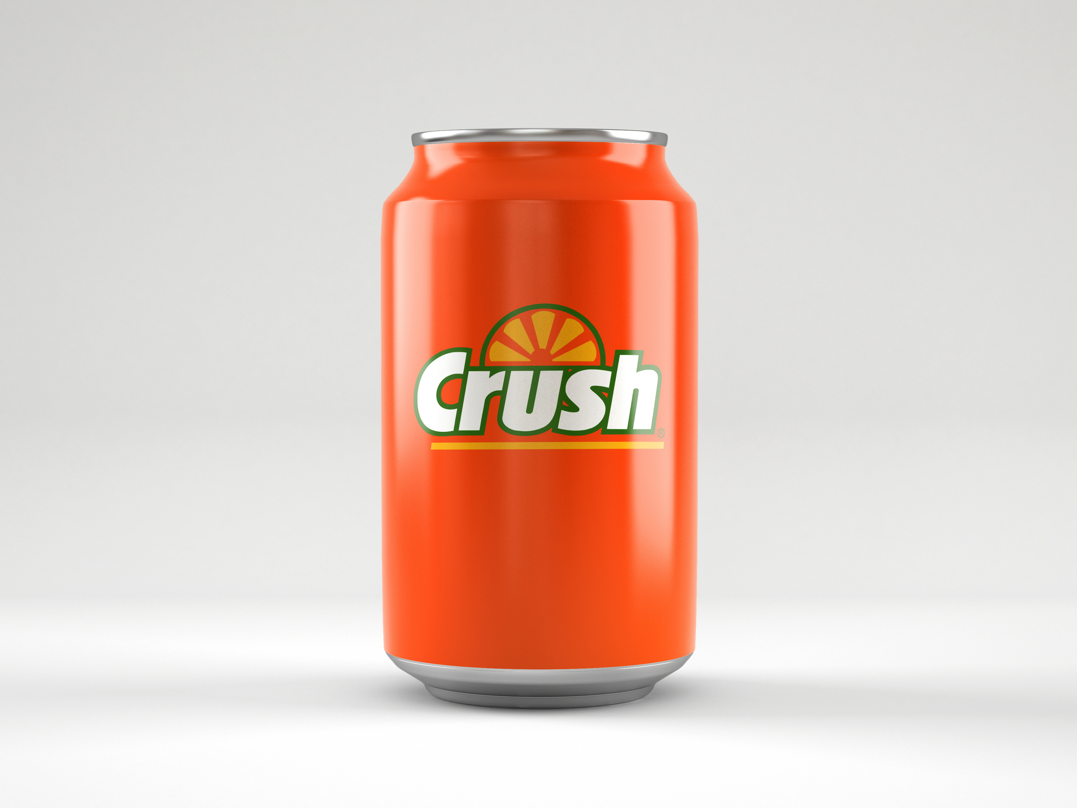 Packaging design concept for Crush soda, minimalist beverage can layout for CPG branding and retail promotions