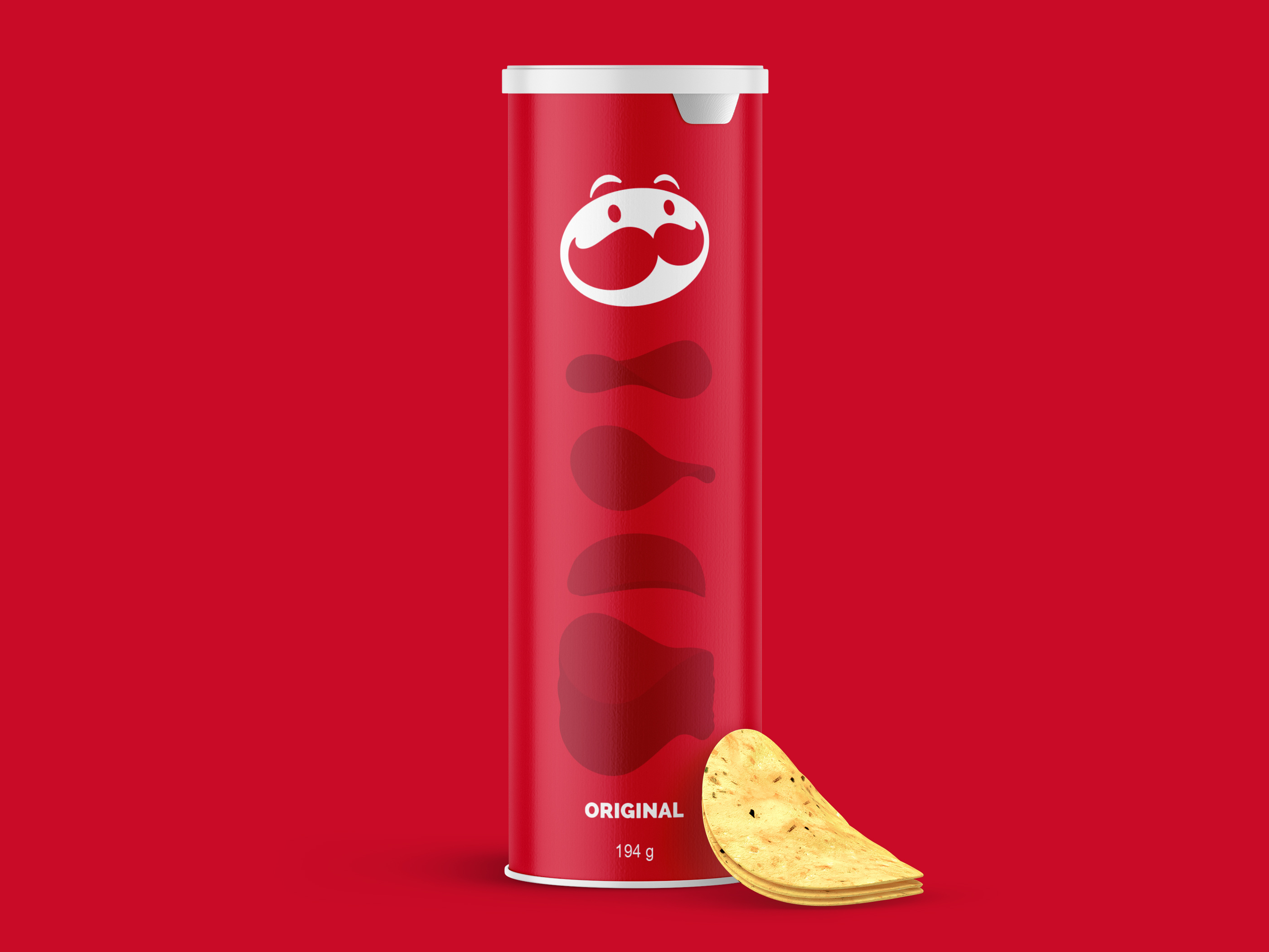 CPG packaging design concept for Pringles, minimalist snack packaging mockup showing Original Sour Cream and Paprika flavors for trade marketing and retail innovation events