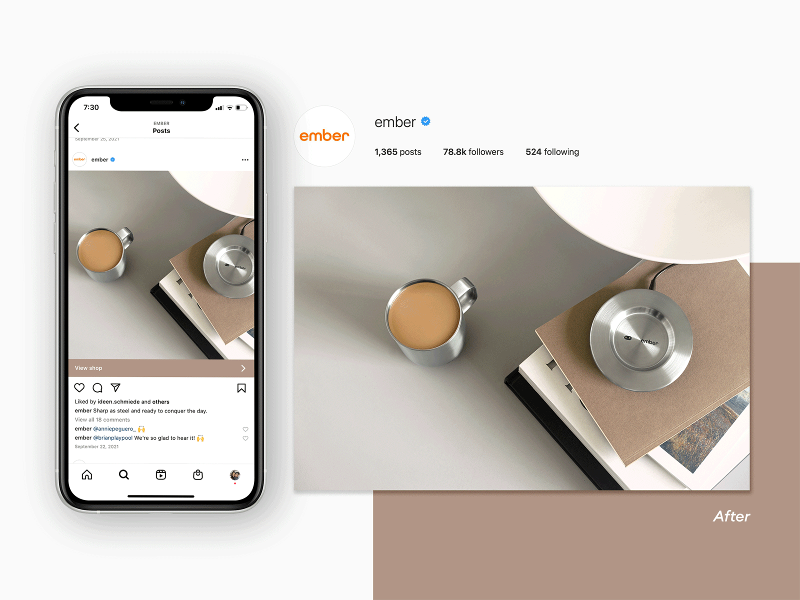 Motion design for retail display featuring electric coffee mug product visualization for trade marketing events and digital signage applications optimized for brand visibility in commercial environments