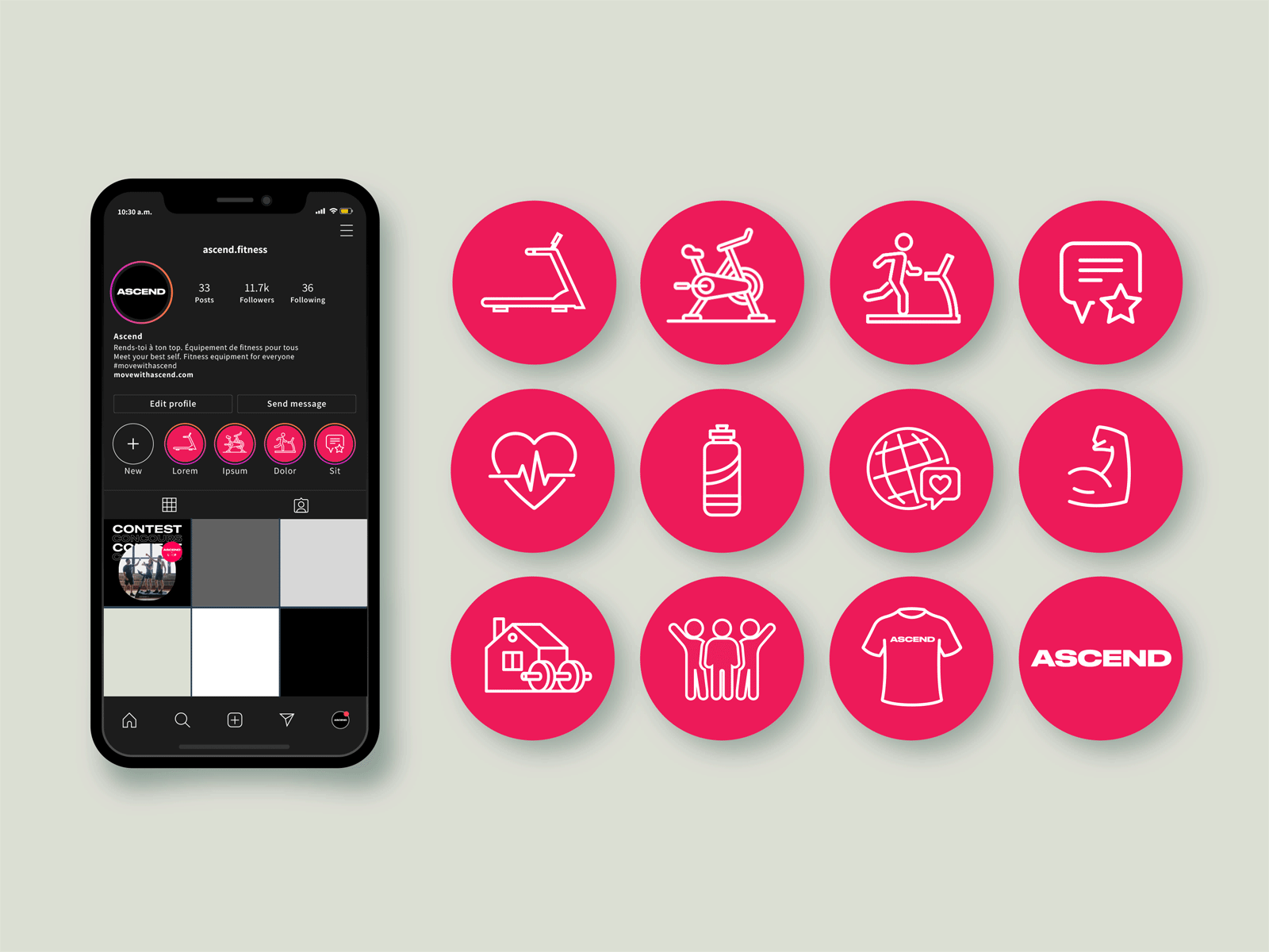 Animated social media icon set for fitness brand trade marketing digital display designed for high traffic event environments and retail promotion screens