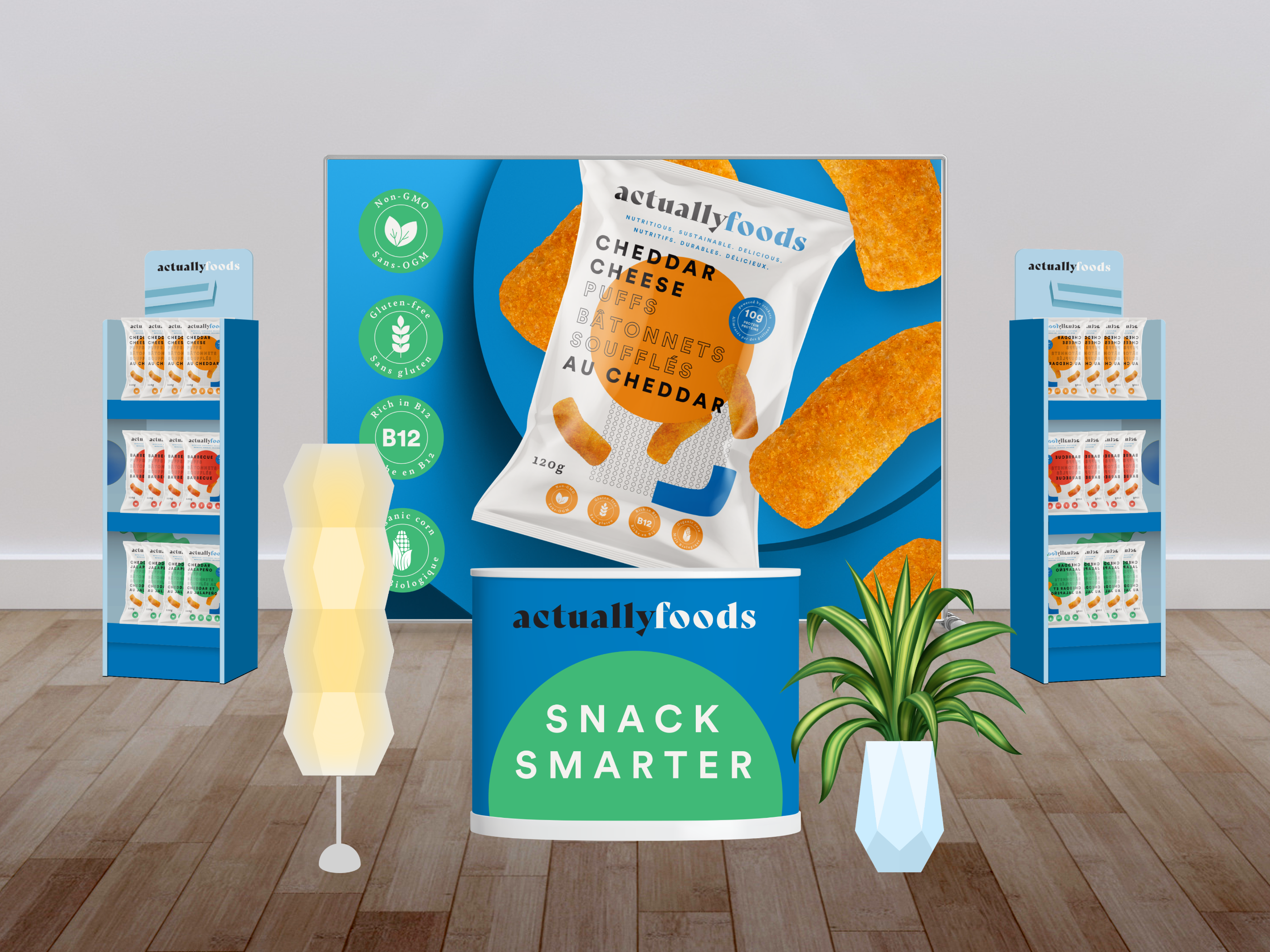 Promotional booth design and trade show display for CPG snack brand NutriBites optimized for retail activations and event marketing