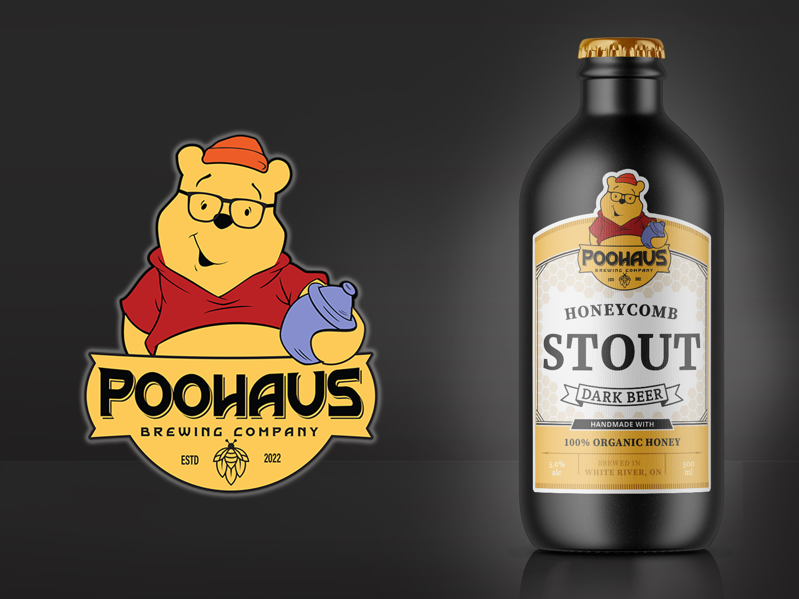 Beverage packaging design concept for craft beer label mockup featuring illustrative character art for CPG branding and retail display