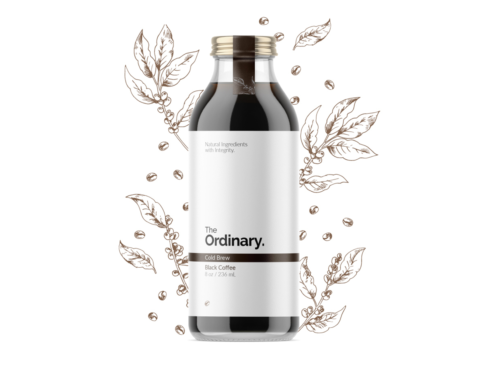 Packaging design and bottle labels for CPG beverage brand Karma Cold Brew Coffee, product mock-up optimized for retail shelves and brand visibility across multiple flavors