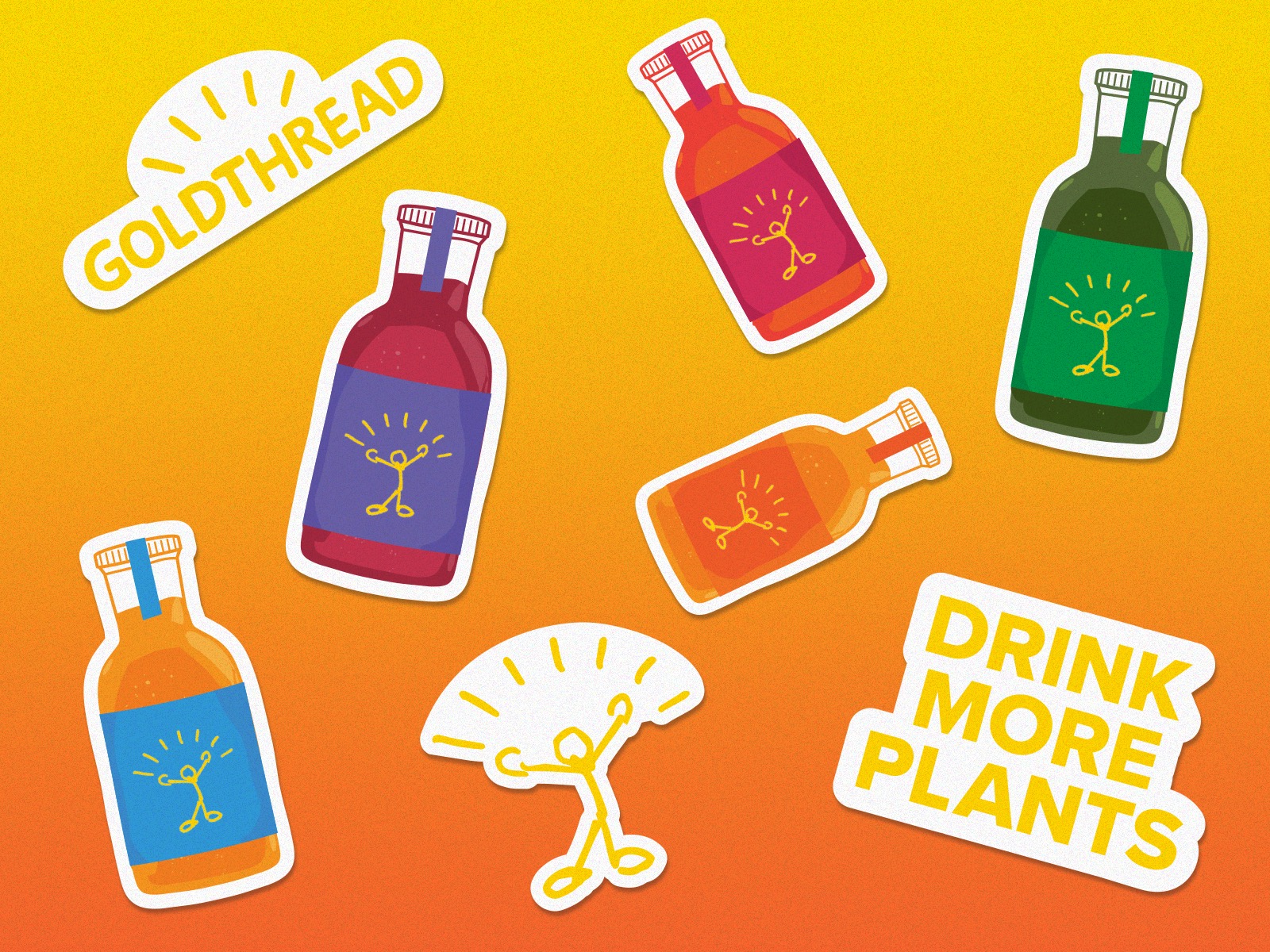 Custom sticker design and illustration for beverage brand Bear's Fruit featuring playful fruit characters and product visuals for events and retail promotions