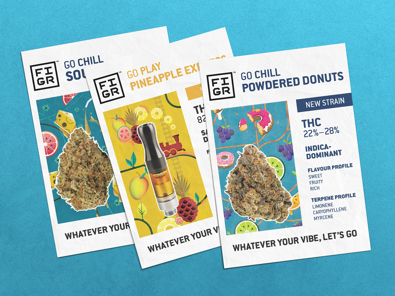 Sell sheet design for cannabis infused fruit chews, trade marketing asset with retro illustration style for retail promotions and events
