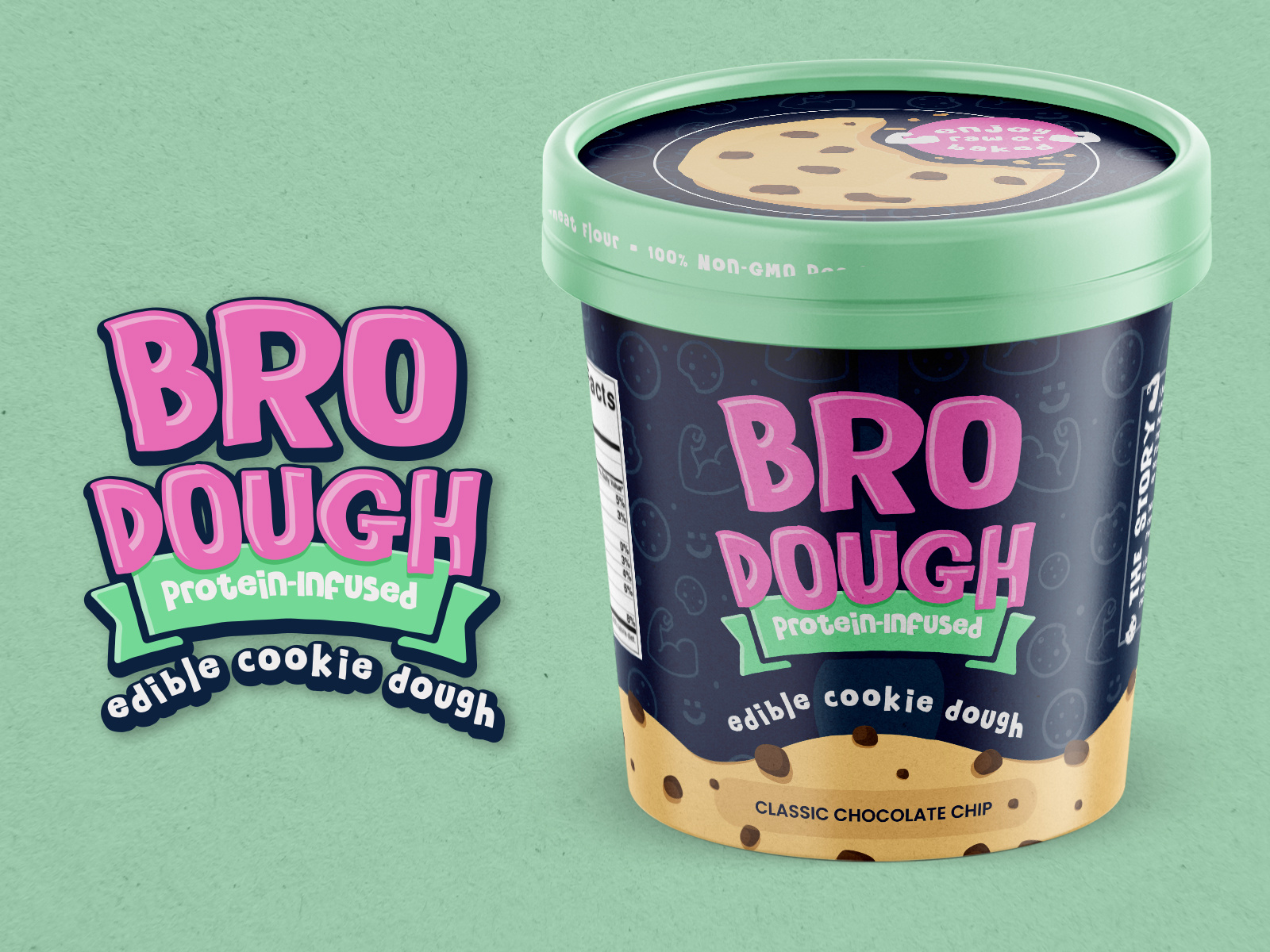 Packaging design and branding for Doughy cookie dough, retail display setup for trade shows and events