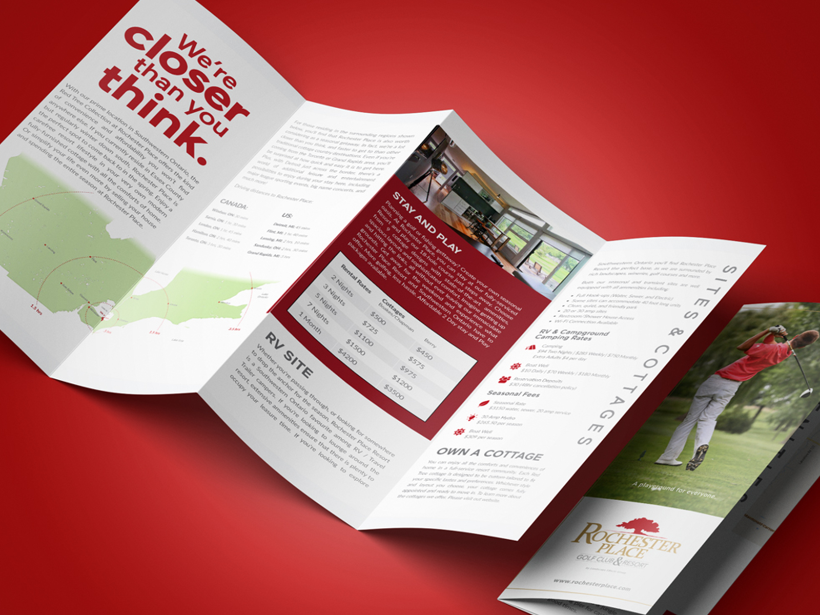 Tri-fold brochure design for travel and tourism brand Wanderlust Expeditions created for trade shows events and retail promotions featuring destination photography and service details