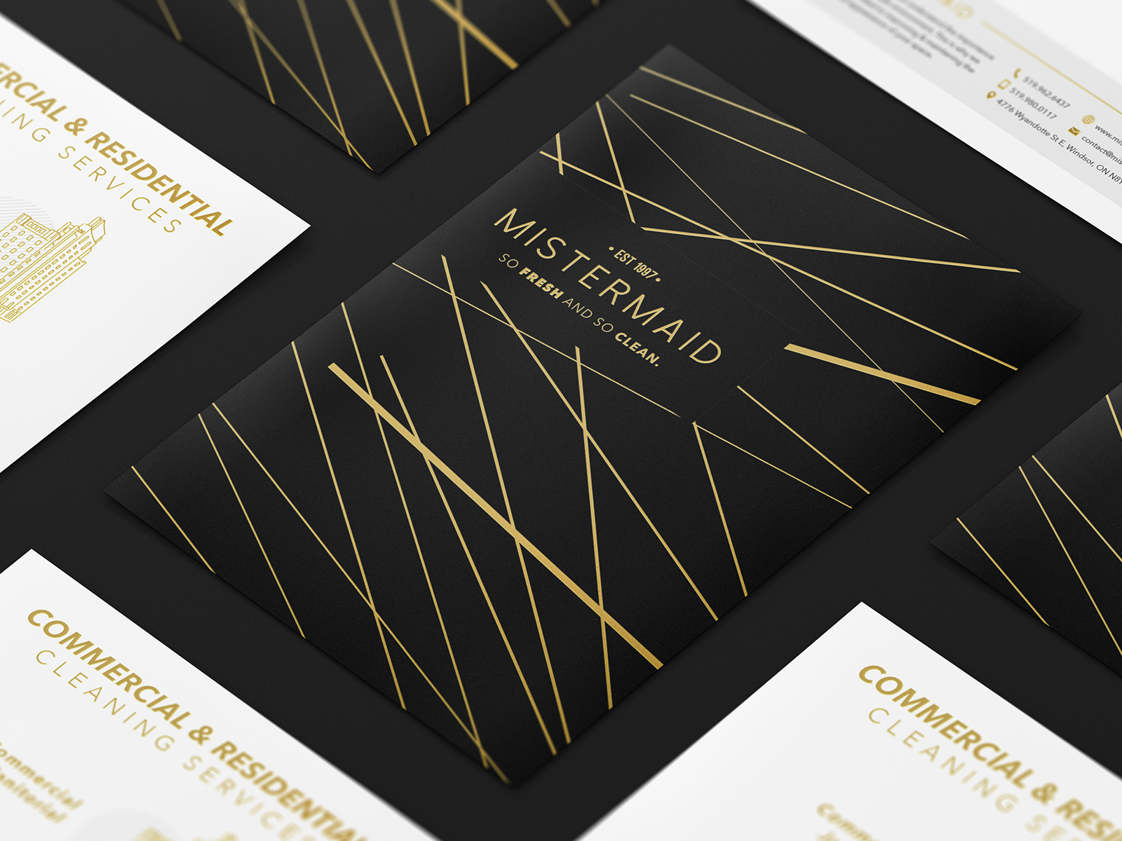 Business card design for Golden Crunch premium snacks, black and gold foil branding created for trade marketing and event activations