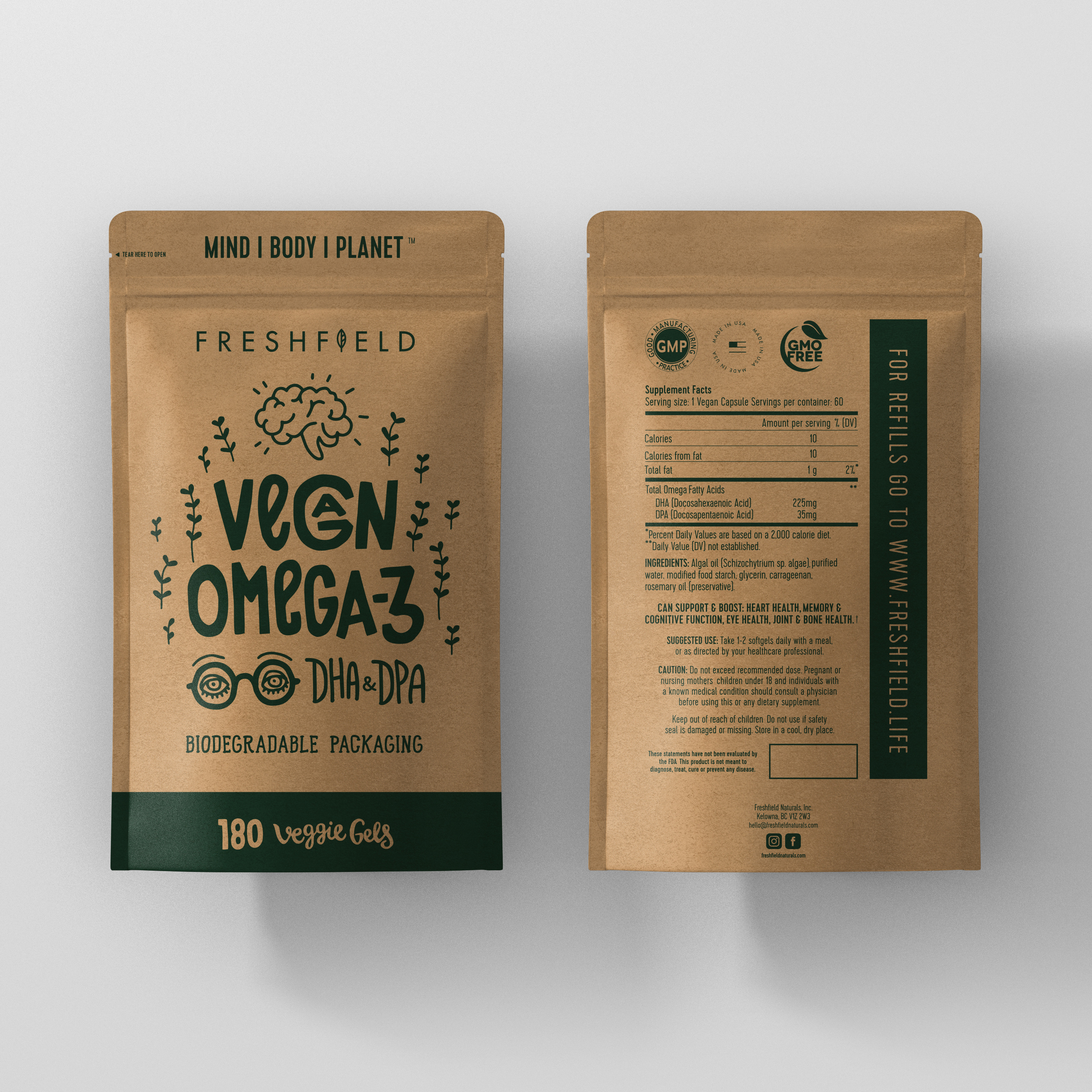 CPG snack package design for Nomad, biodegradable stand-up pouches with nature illustrations for trail mix dried mango and banana chips, sustainable packaging for retail and trade shows