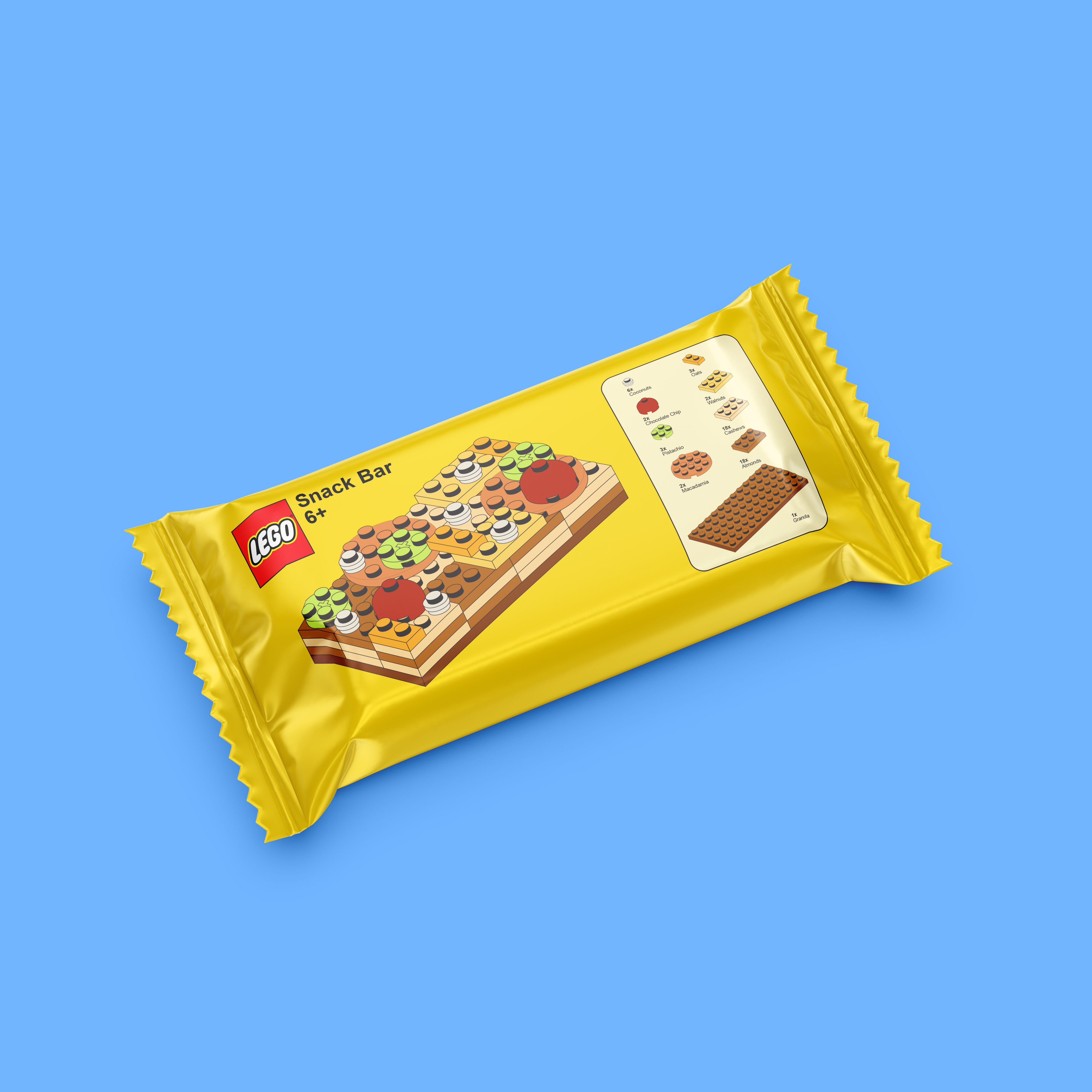 Experiential marketing kiosk design for Lego brand, retail pop-up activation and trade show booth concept featuring modular brick aesthetic and digital menu screens