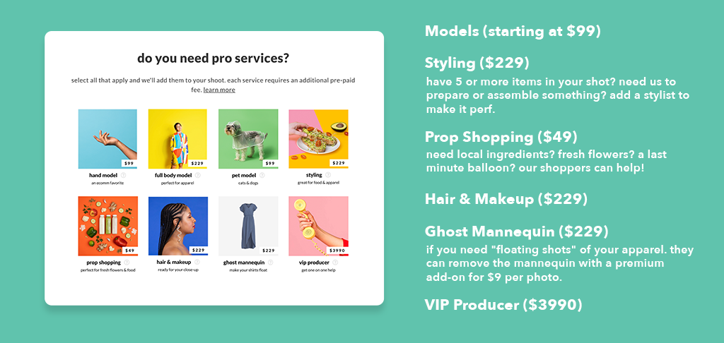 Soona Add-On Services for Photo & Video Shoots