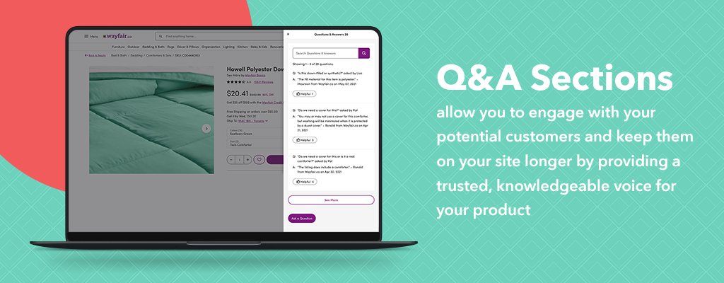 Example of Q&A section on furniture website