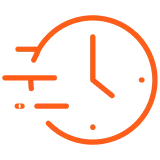 Orange clock icon with three horizontal lines on left representing time or schedule.