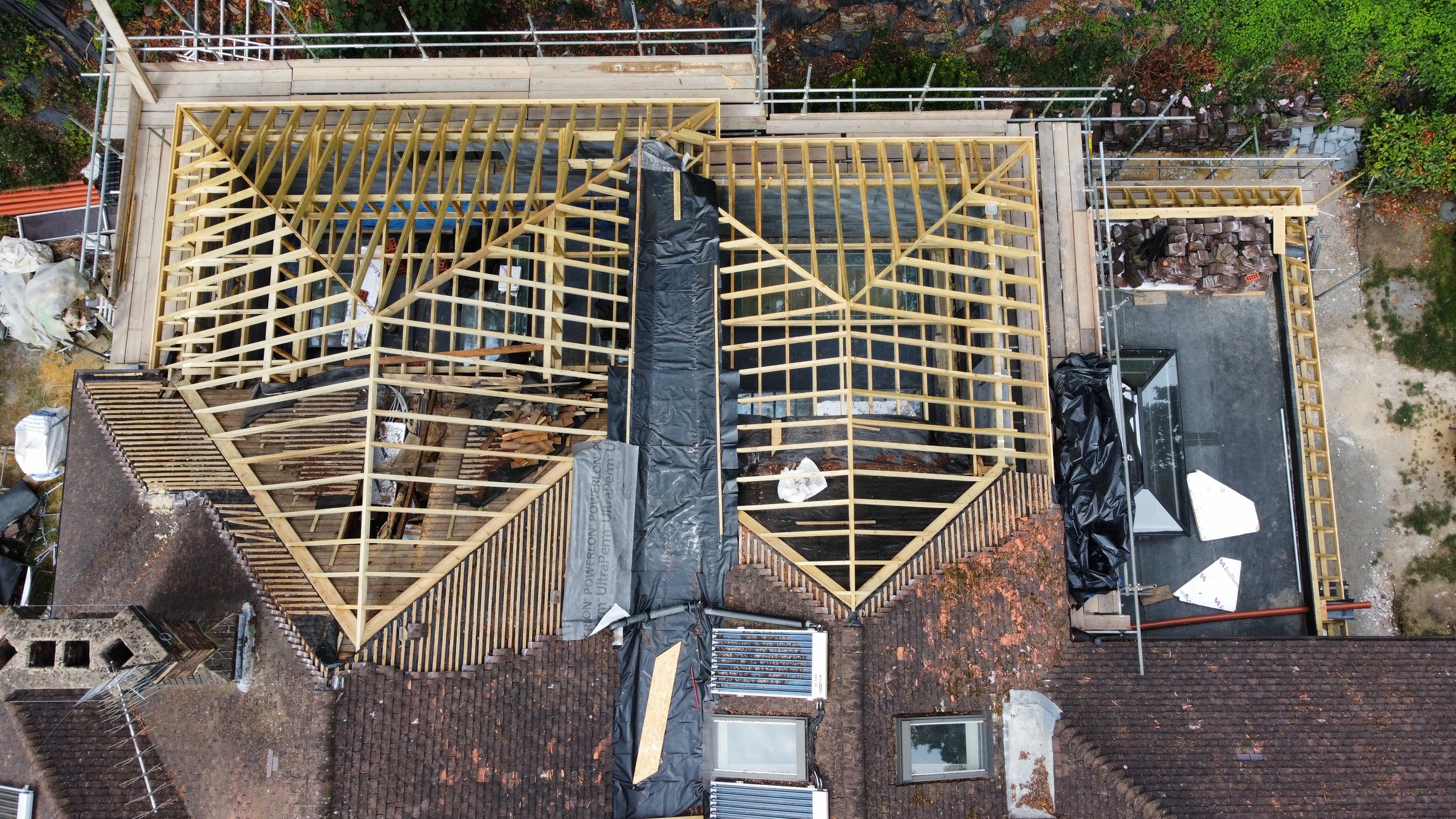 Roof framing to the new Hillside rear extensions
