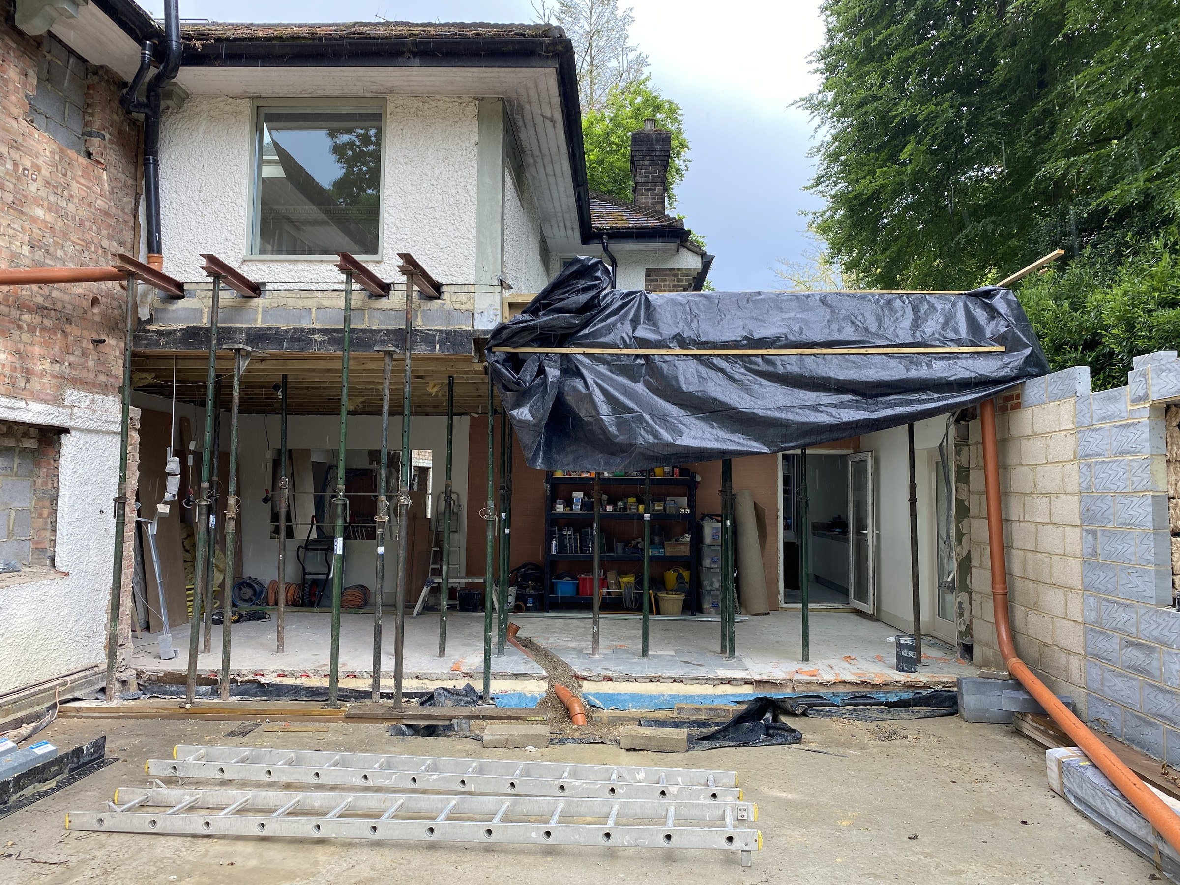 Rear extension steelwork at Hillside