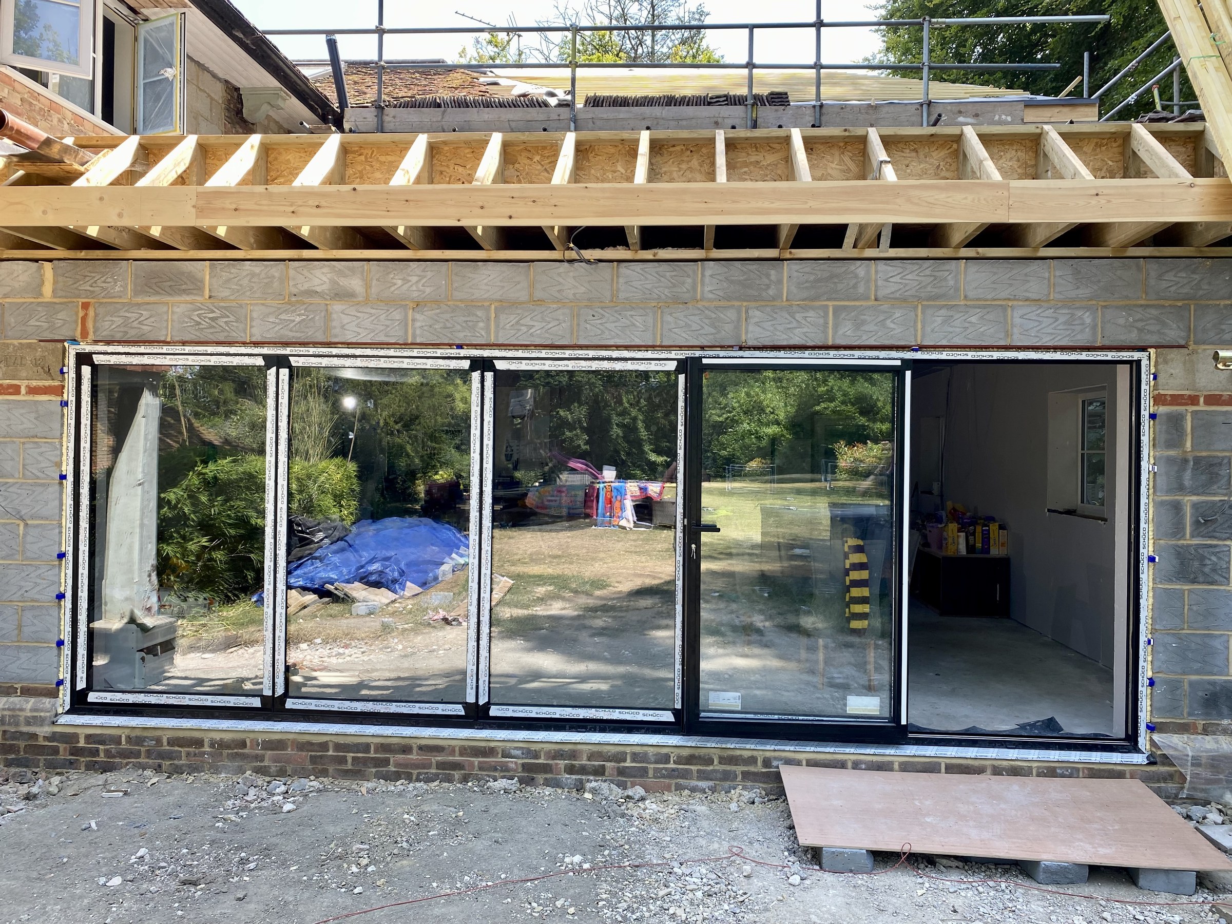 Rear glazing installed as the Hillside extensions were enclosed