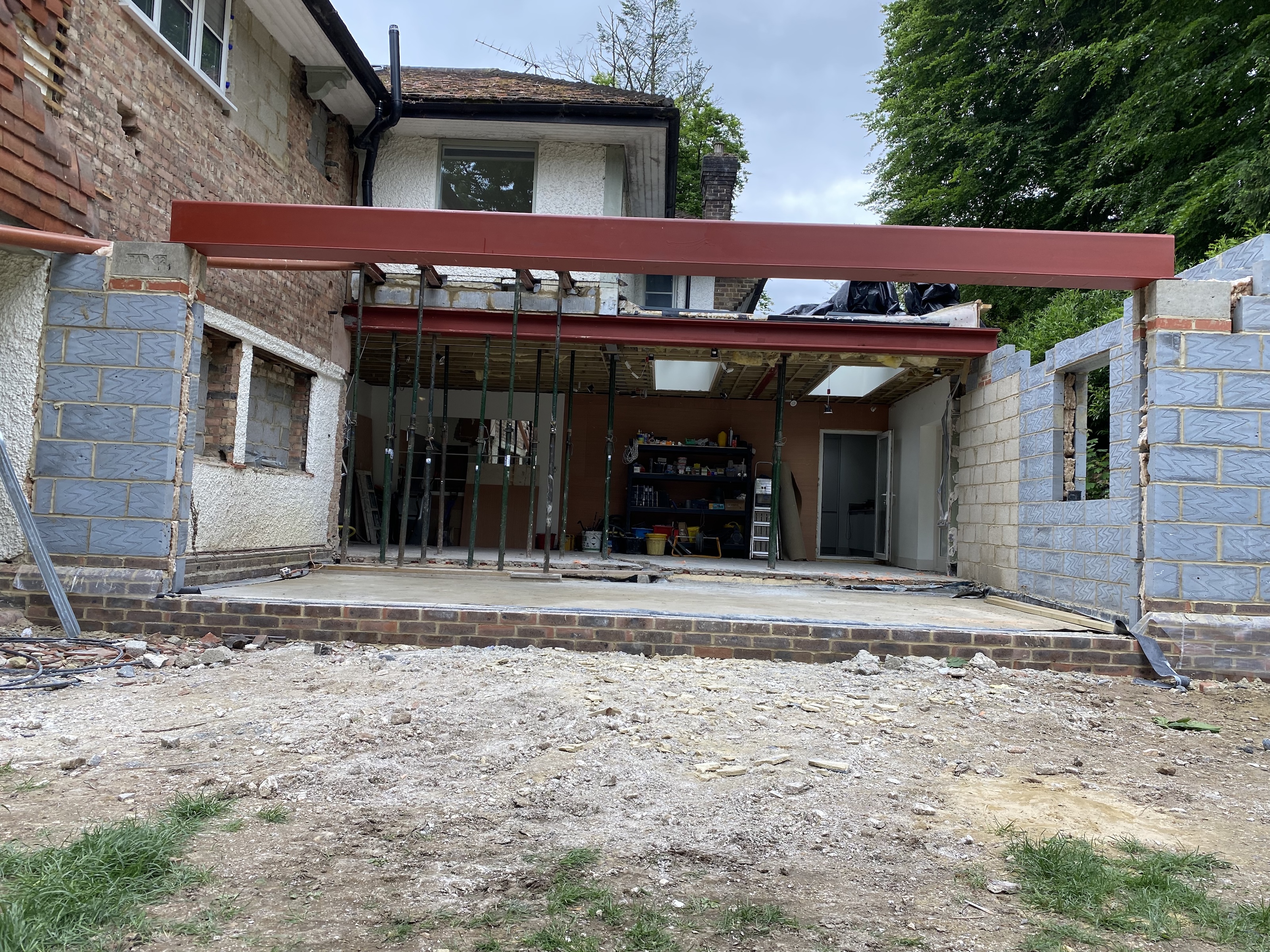 Steel beam installation during the Hillside rear extension works