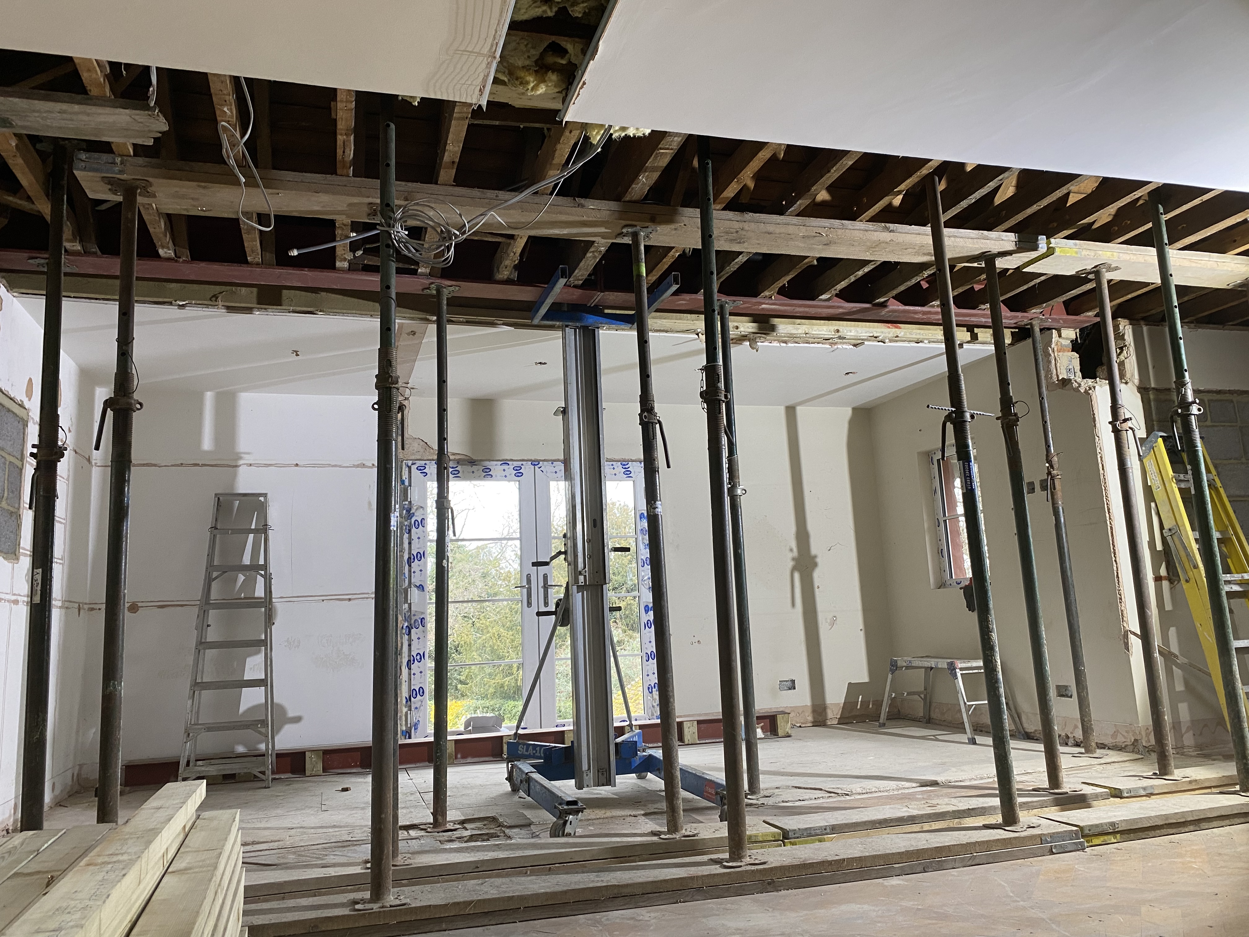 Temporary propping and structural first-fix work at Hillside