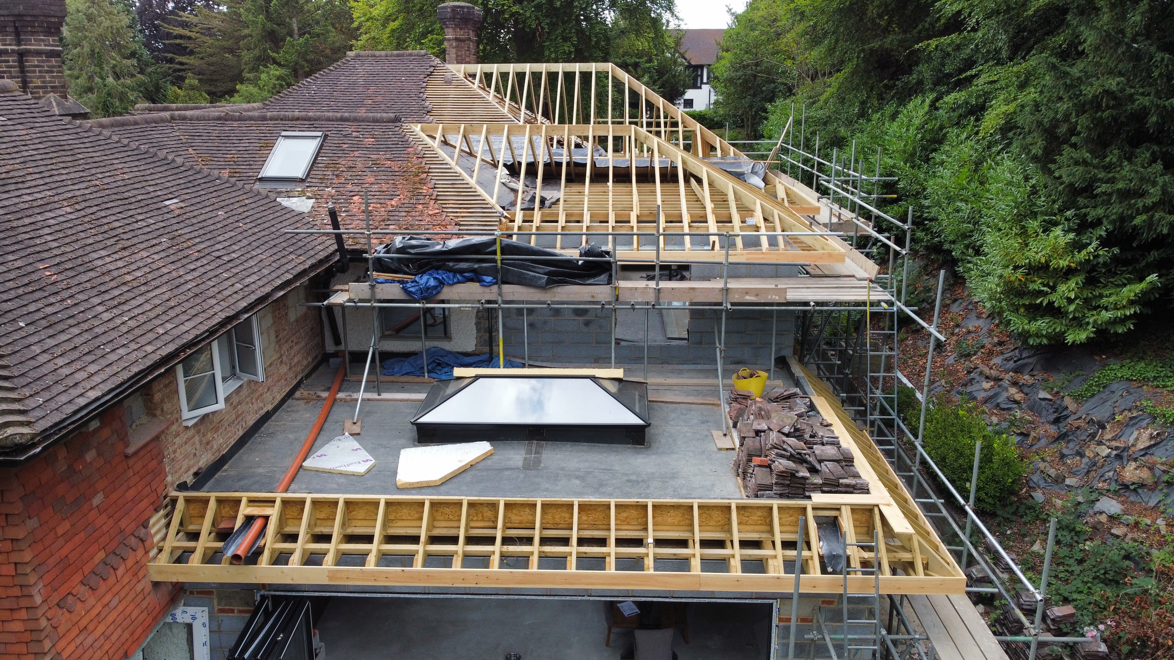 Roof framing and roof lantern installation during the Hillside roof works