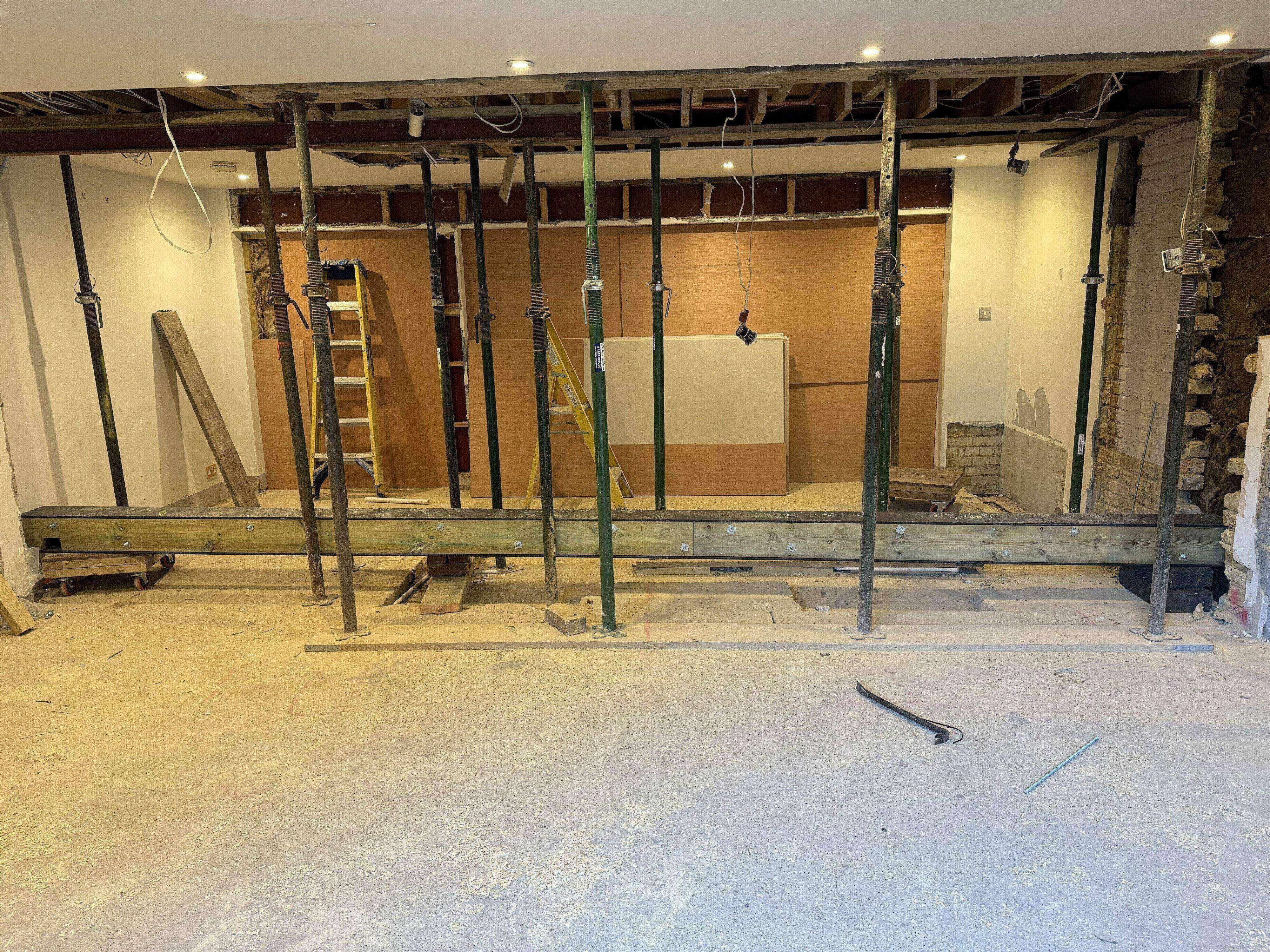 Temporary propping supporting structural alterations at Surrey Peaks
