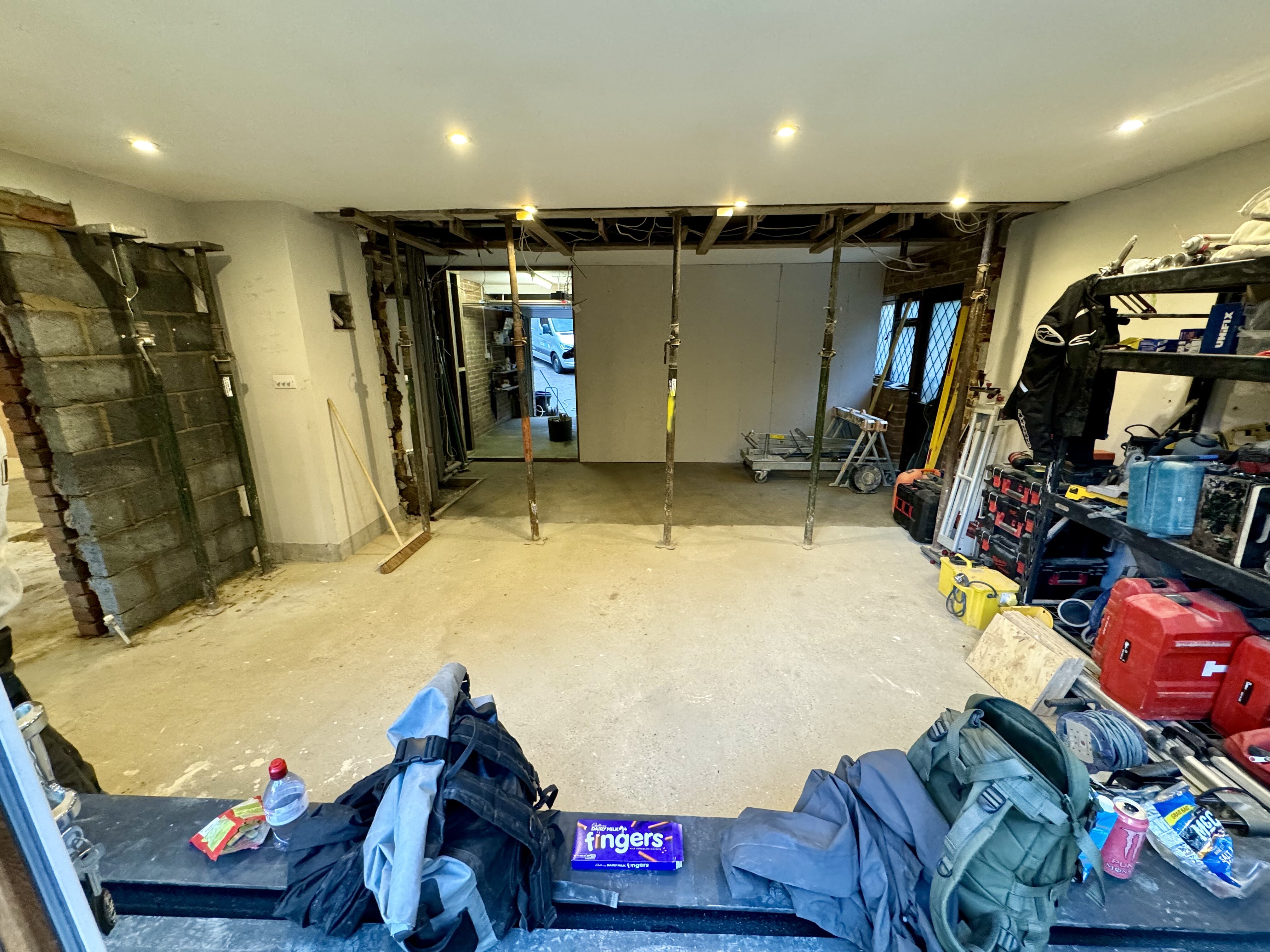 Ground floor during strip-out and structural works at Surrey Peaks