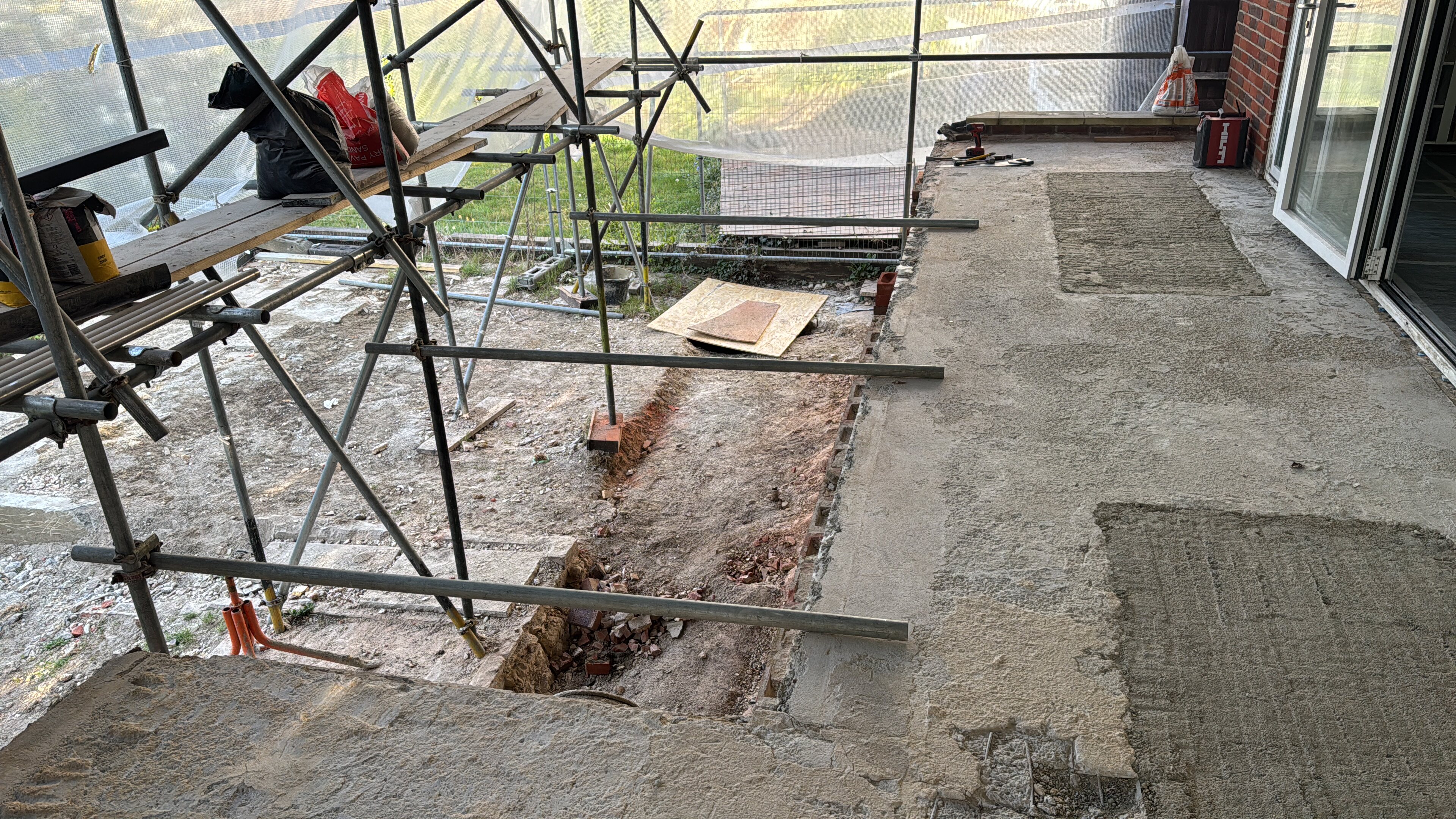Rear groundworks and excavation during the Thornhill refurbishment