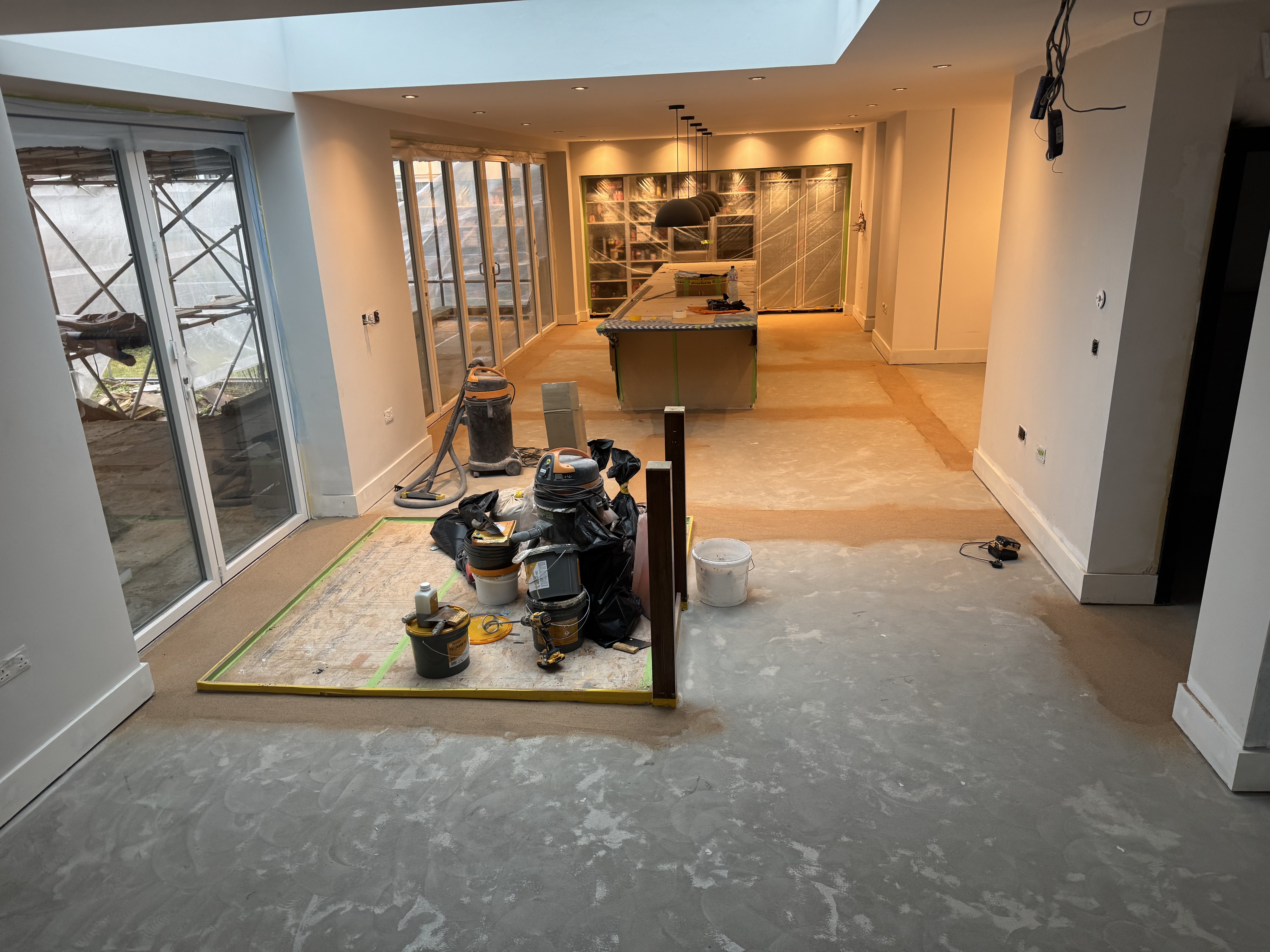 Thornhill kitchen and living area during the fit-out stage