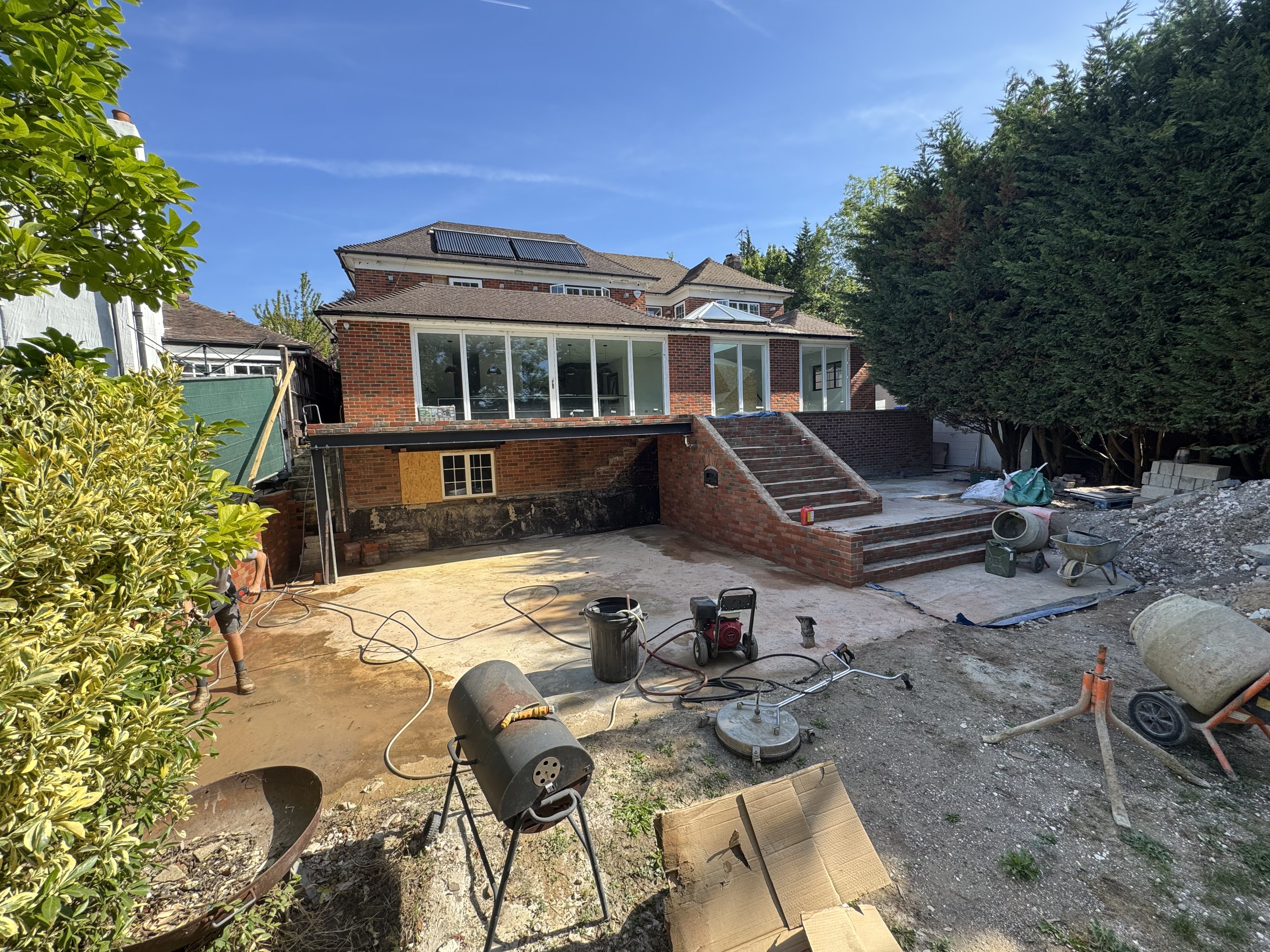 Rear hard landscaping works nearing completion at Thornhill