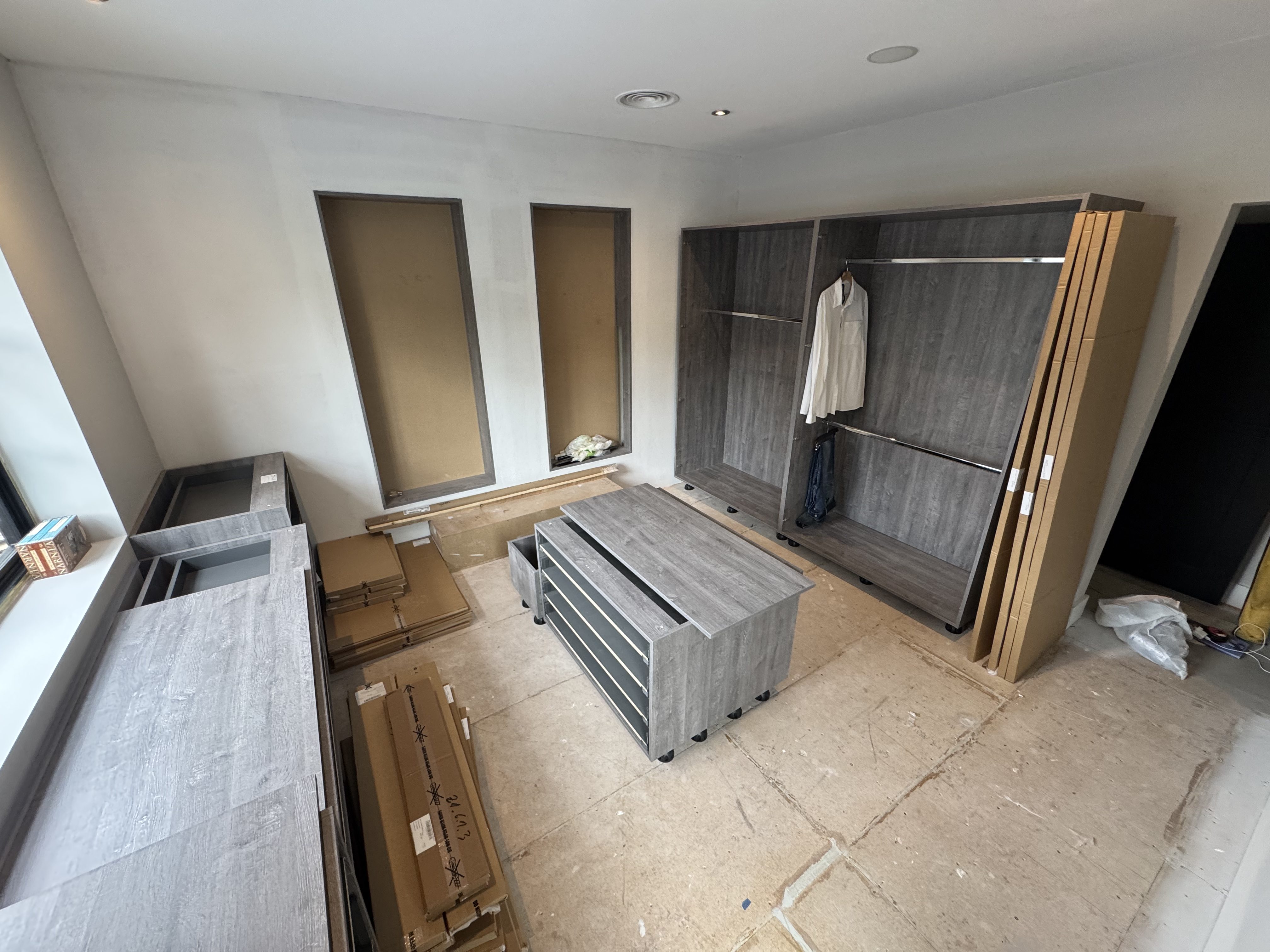 Dressing-room cabinetry installation progressing at Thornhill