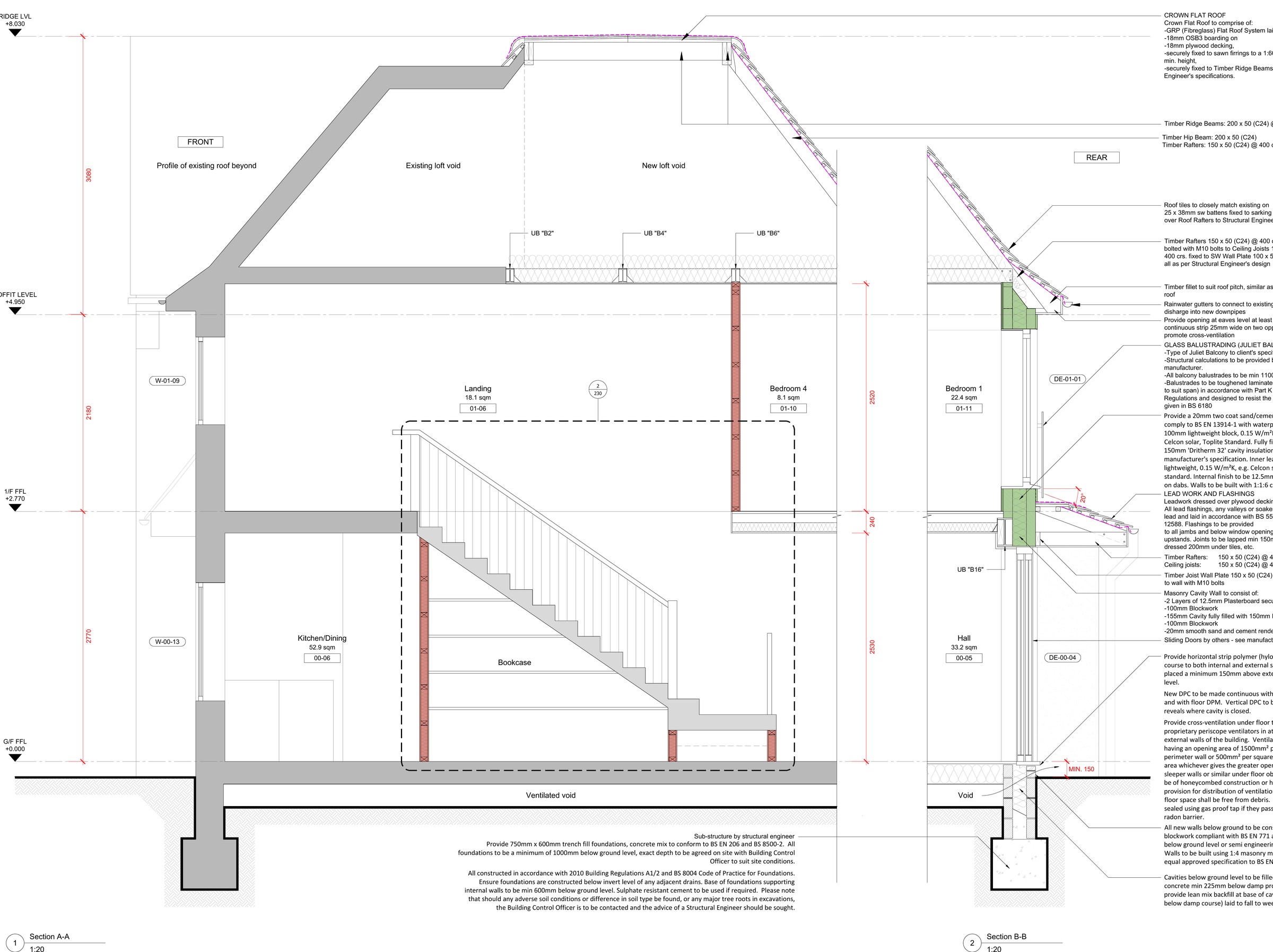 Architectural sections A-A and B-B used during Design & Build coordination