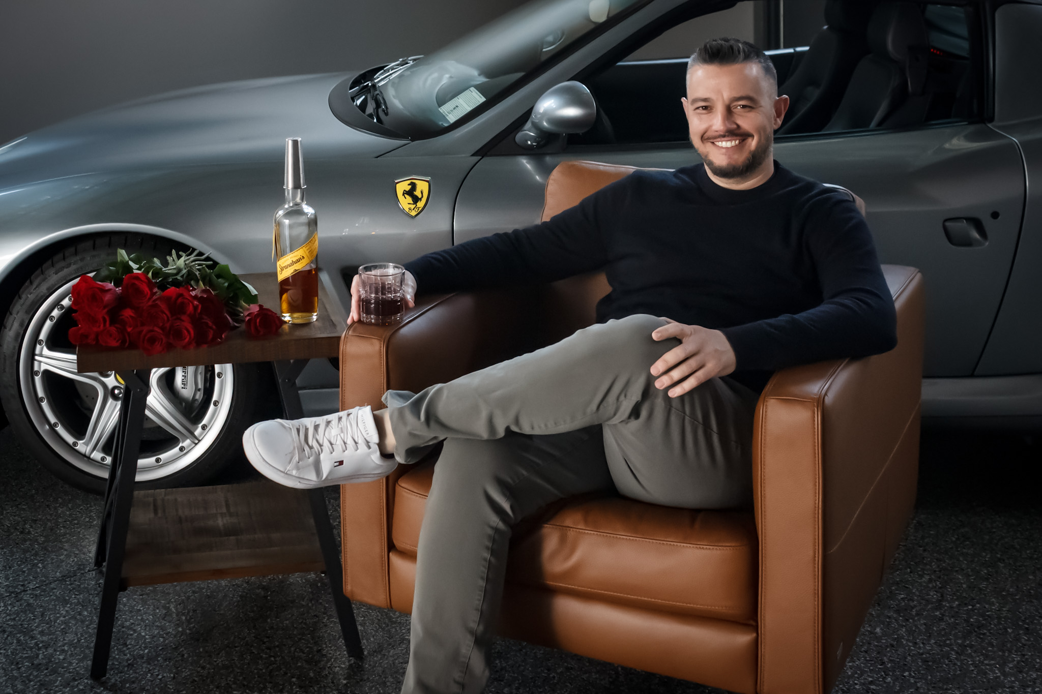Matt seated in a leather chair.
