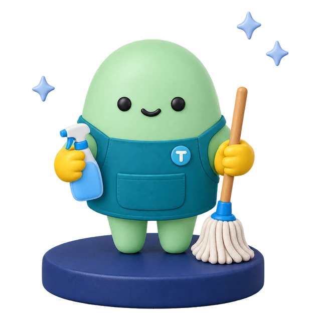 Taxpro character dressed as a cleaner