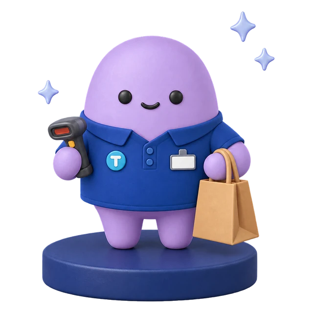 Taxpro character dressed as a shop worker