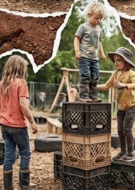 Kids stacking milk crates to climb
