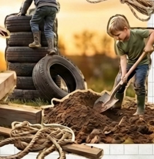 A child digging in the dirt with a shovel