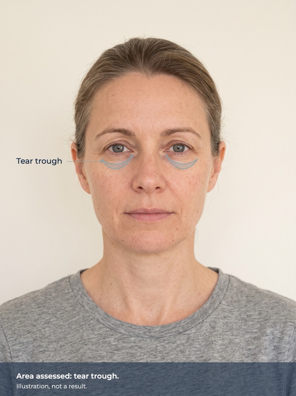 Illustration of the area assessed: tear trough. Illustration, not a result.