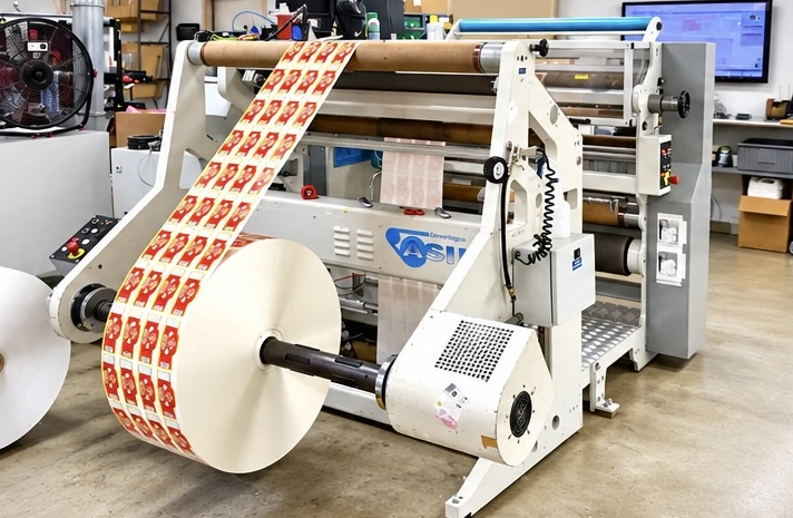 Slitter rewinder with printed label roll