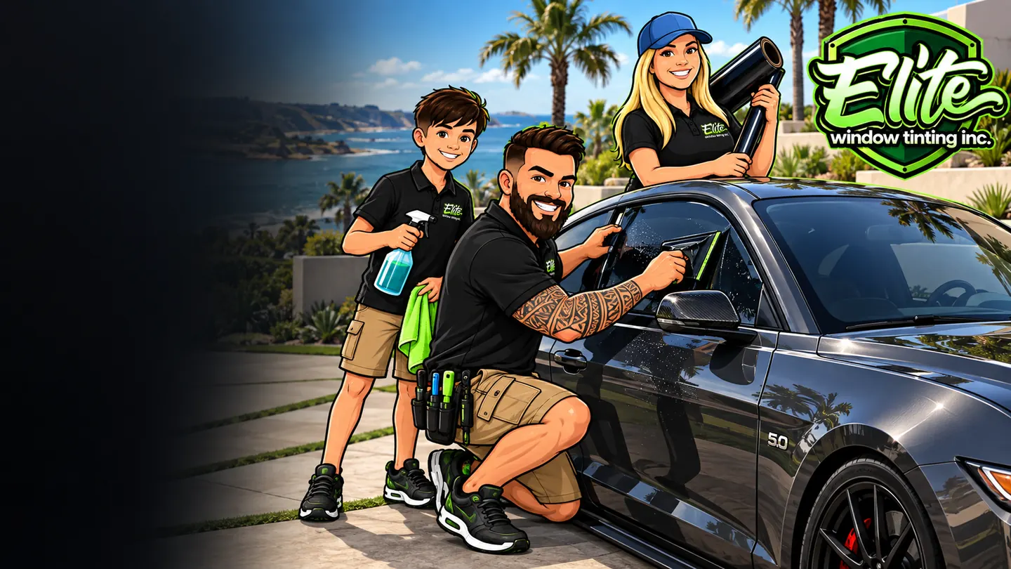 Illustration: the Elite crew doing mobile car window tinting in Navarre, FL