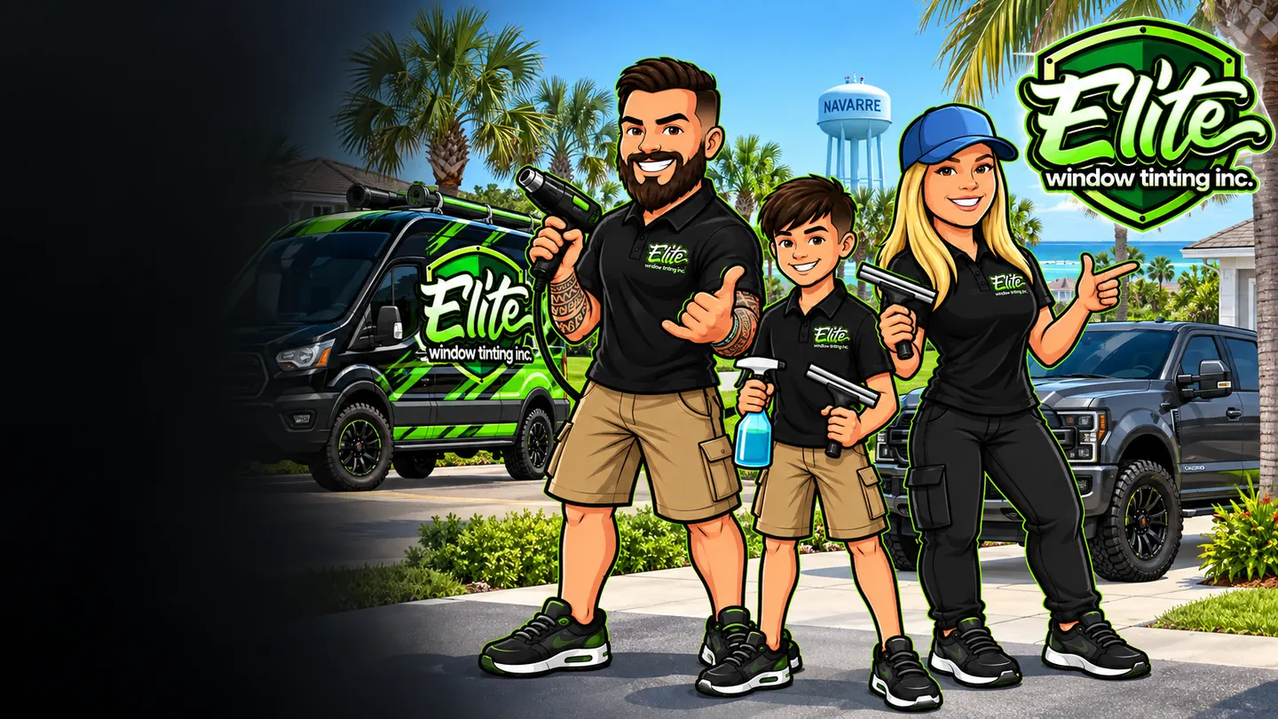 Illustration: the Elite crew on a mobile window tinting job in Navarre, FL