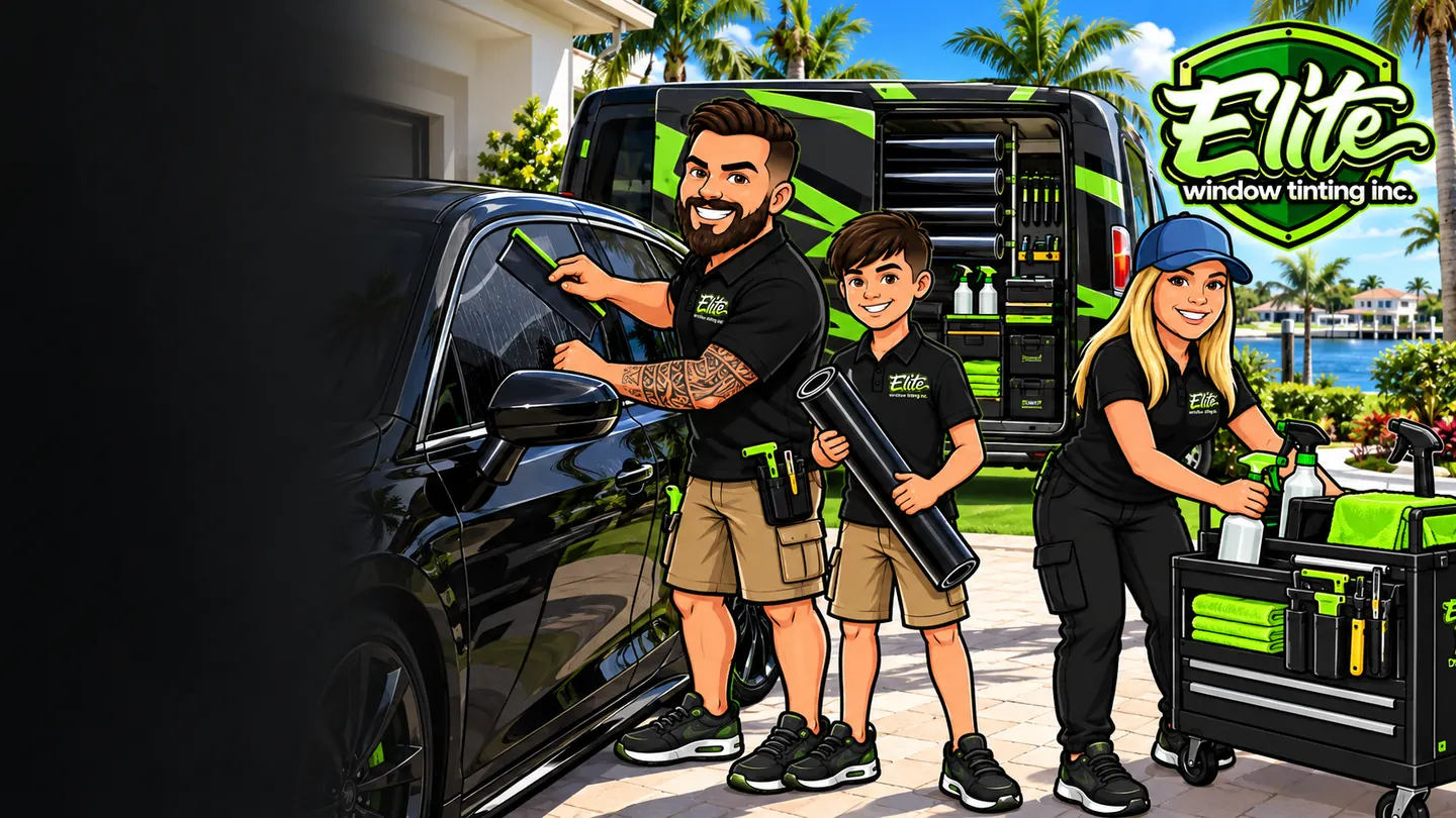 Illustration: the Elite mobile window tinting crew at a customer's home