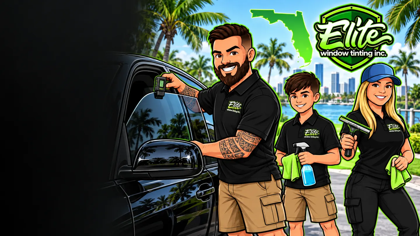 Illustration: the Elite crew with a Florida map and a tinted SUV