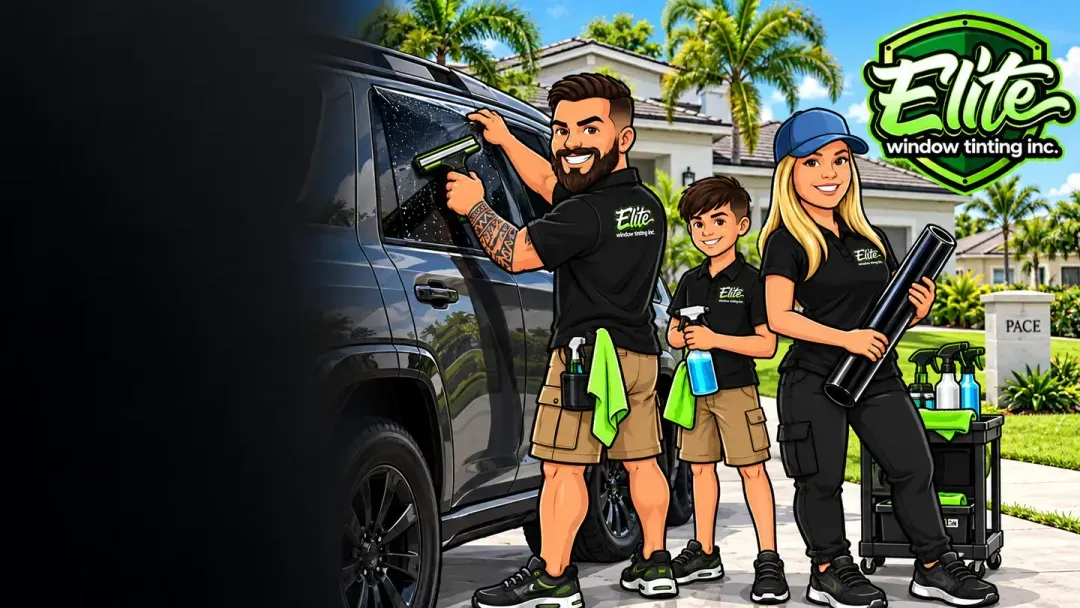 Illustration: the Elite crew doing mobile window tinting in Pace, FL