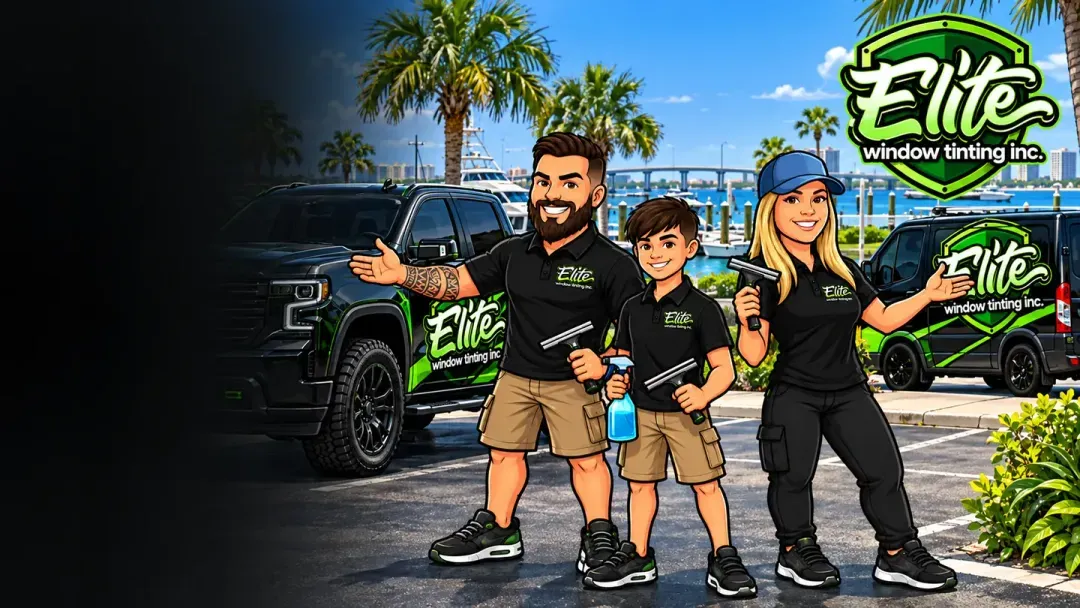 Illustration: the Elite crew doing mobile window tinting in Fort Walton Beach, FL
