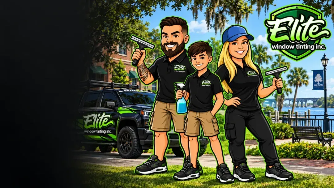Illustration: the Elite crew doing mobile window tinting in Milton, FL