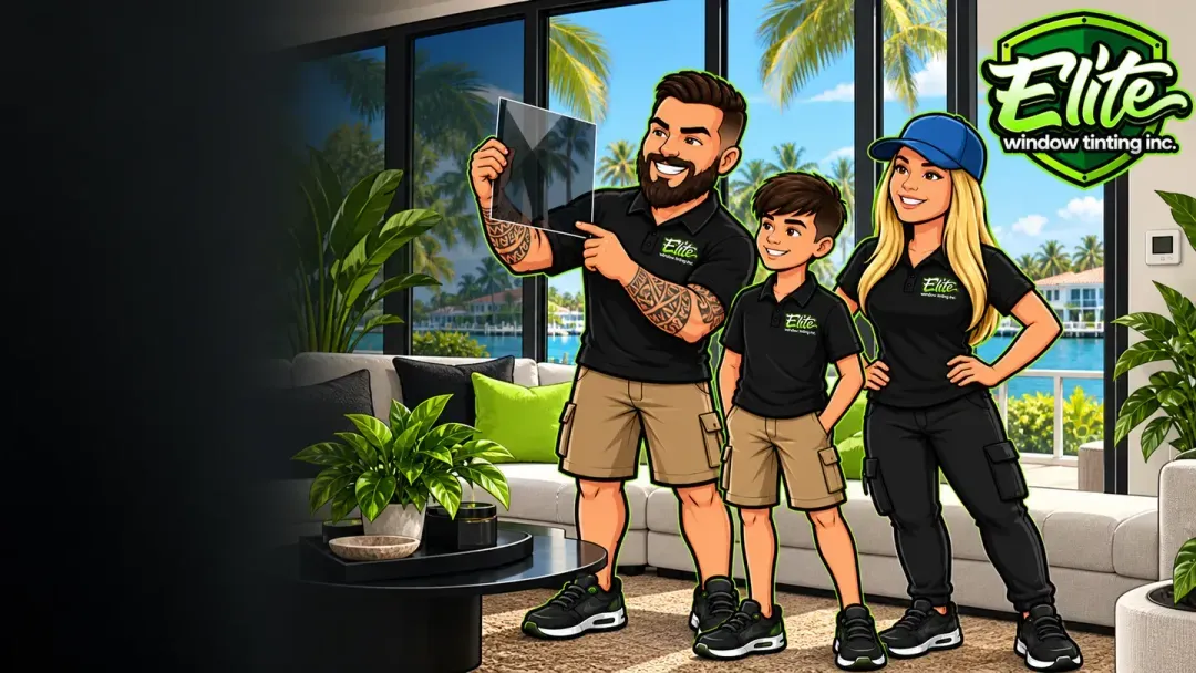 Illustration: the Elite crew in a sunlit living room