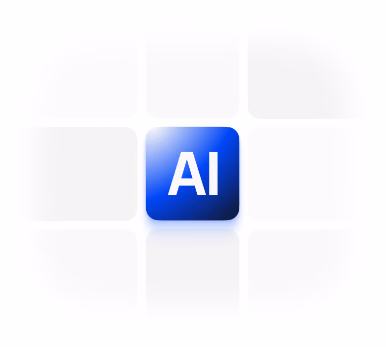 AI badge at the centre of a grid of faded tiles
