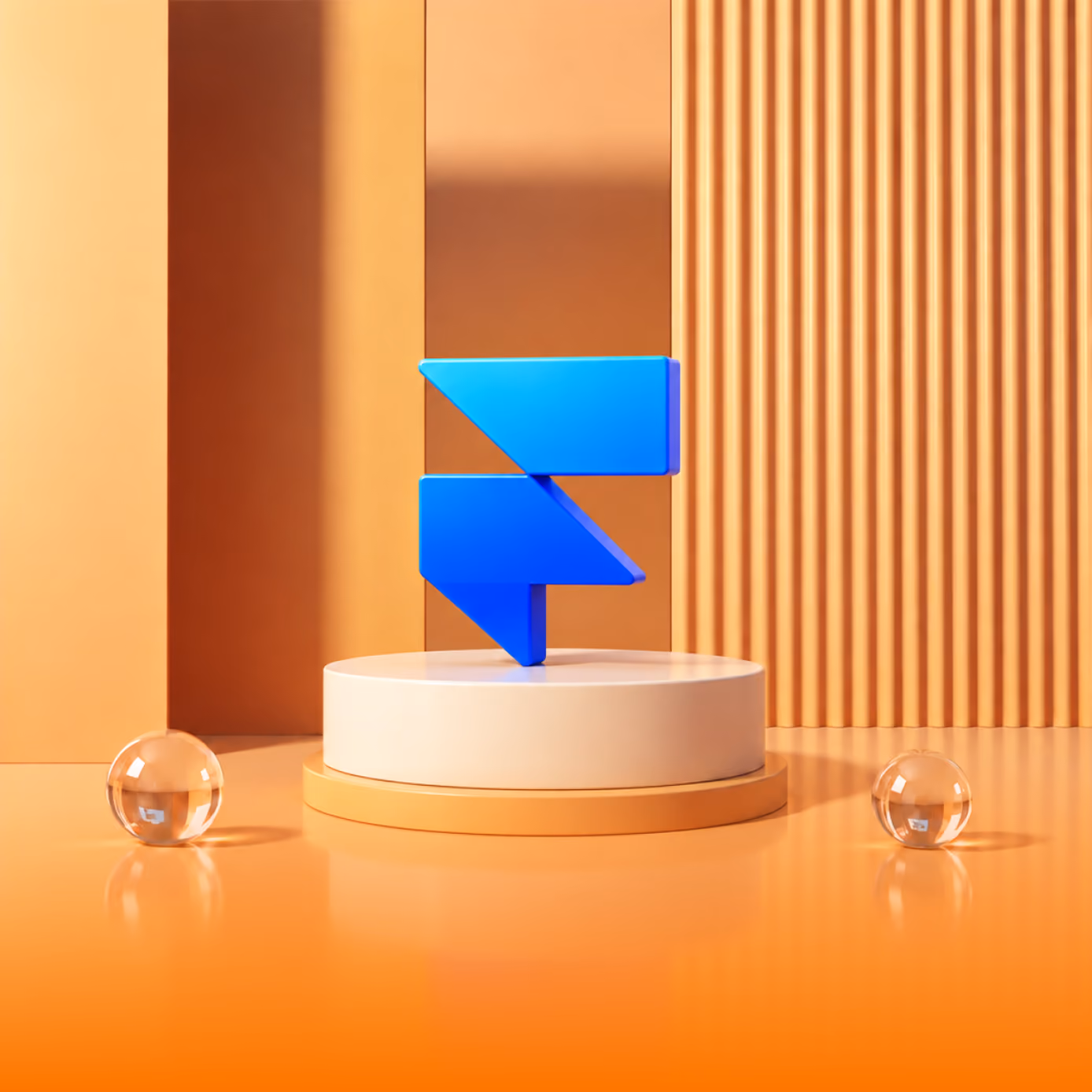 Framer logo on a pedestal against an orange 3D backdrop
