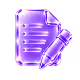 A glowing purple document icon with a pencil overlay, shown on a black background.