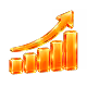 An orange upward-trending bar chart with a rising arrow, shown on a black background.
